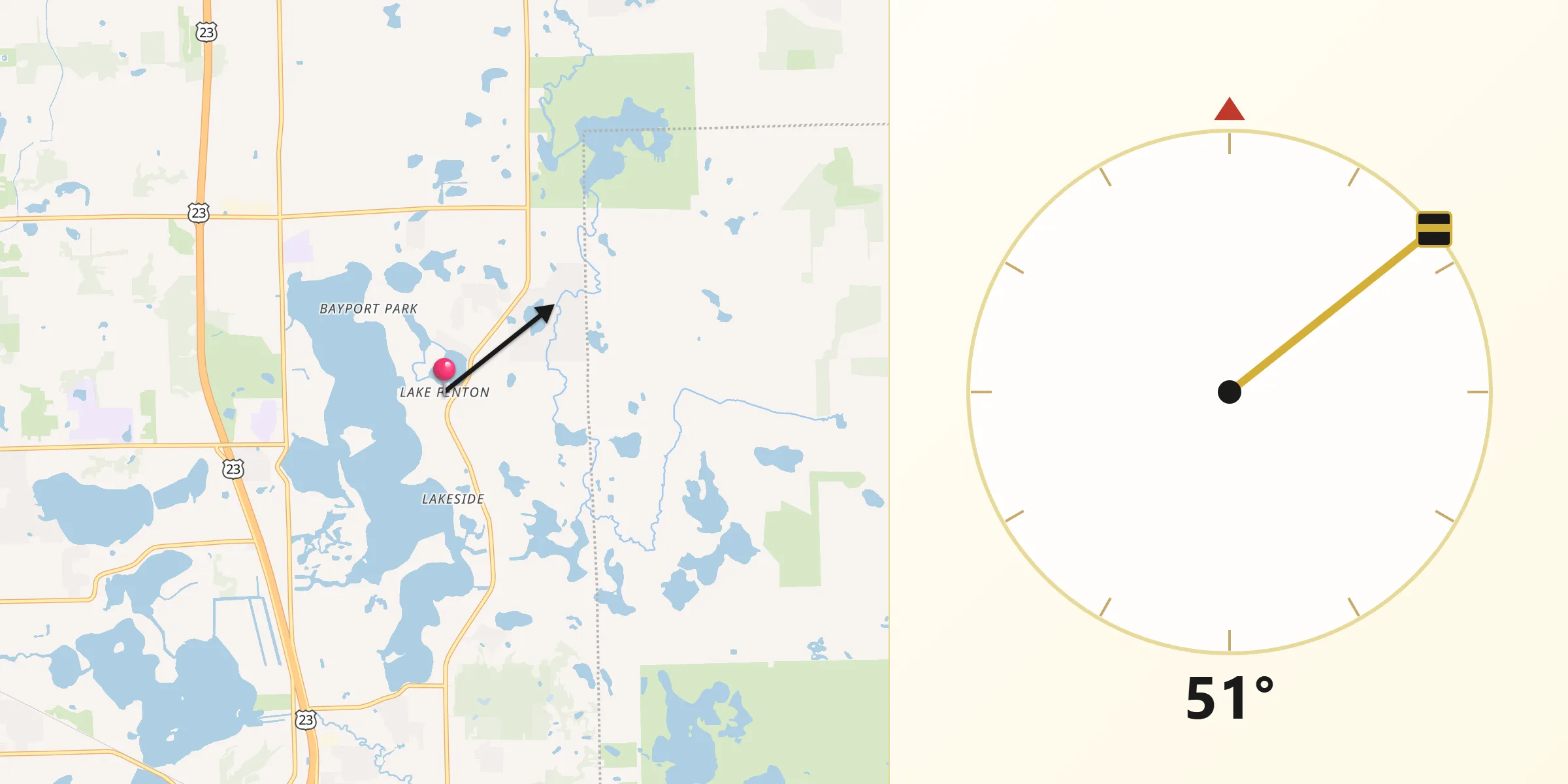 Qibla Direction from Lake Fenton