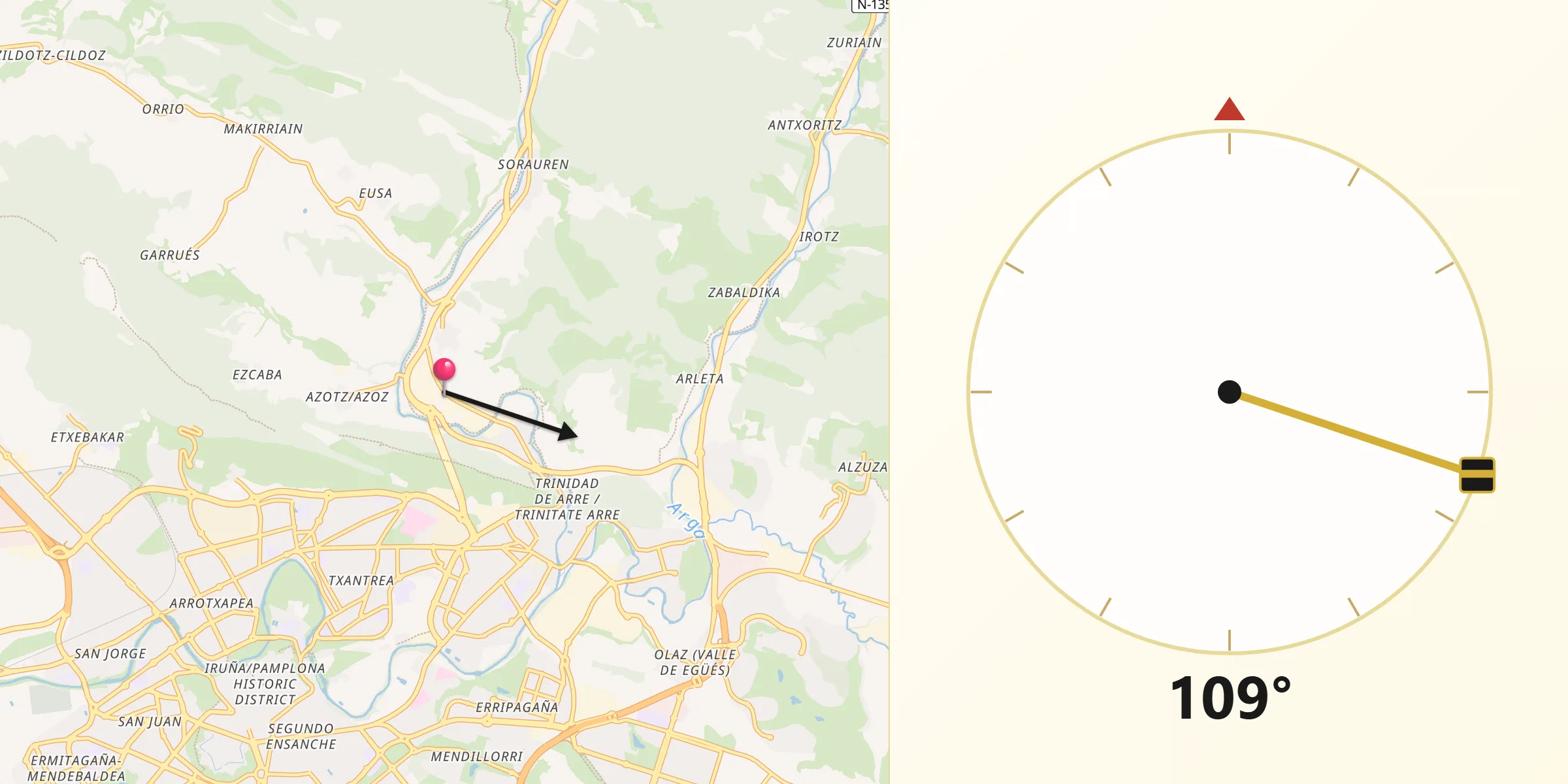 Dirección de la Qibla desde Ezcabarte