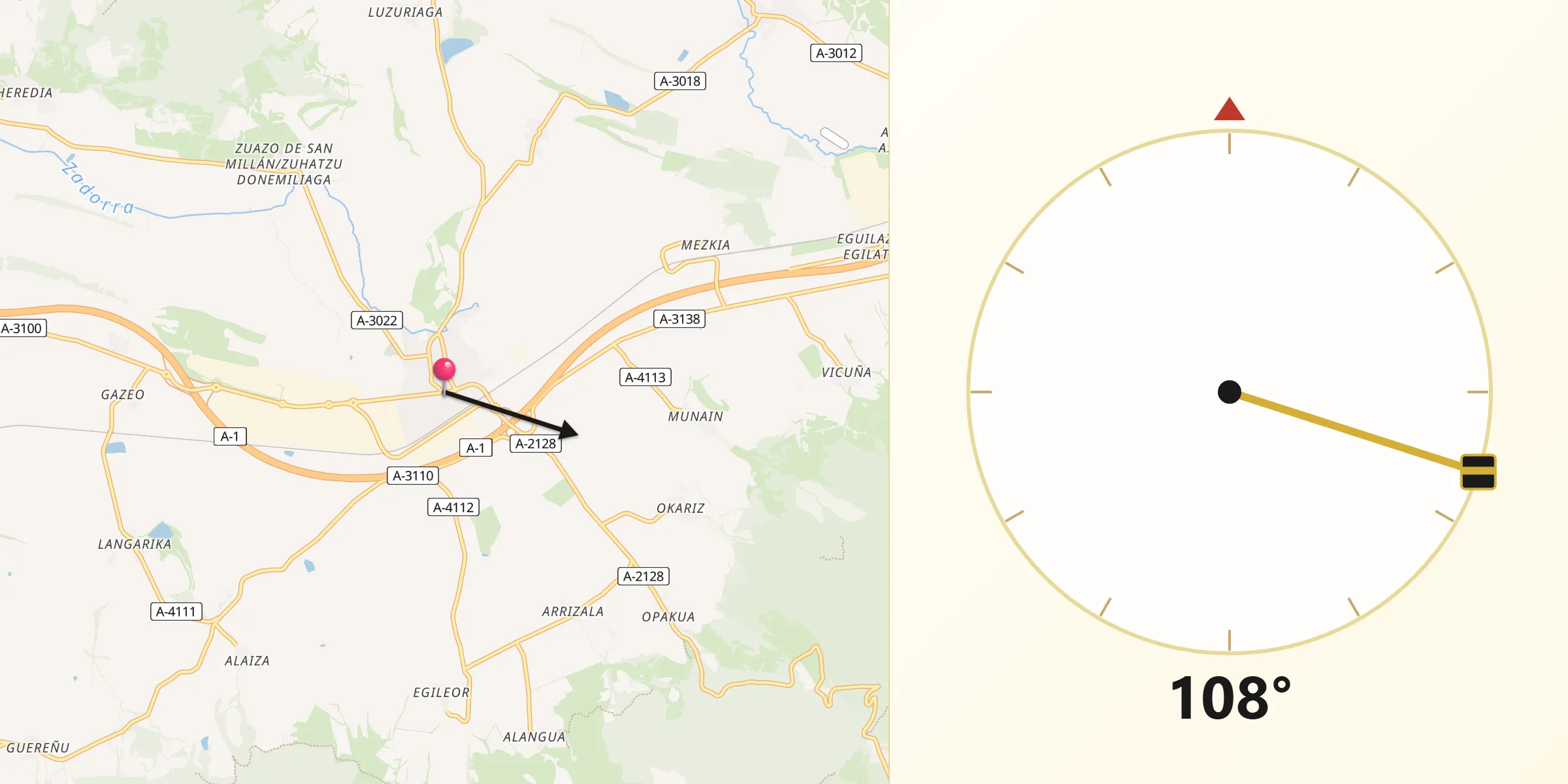 Dirección de la Qibla desde Salvatierra/Agurain