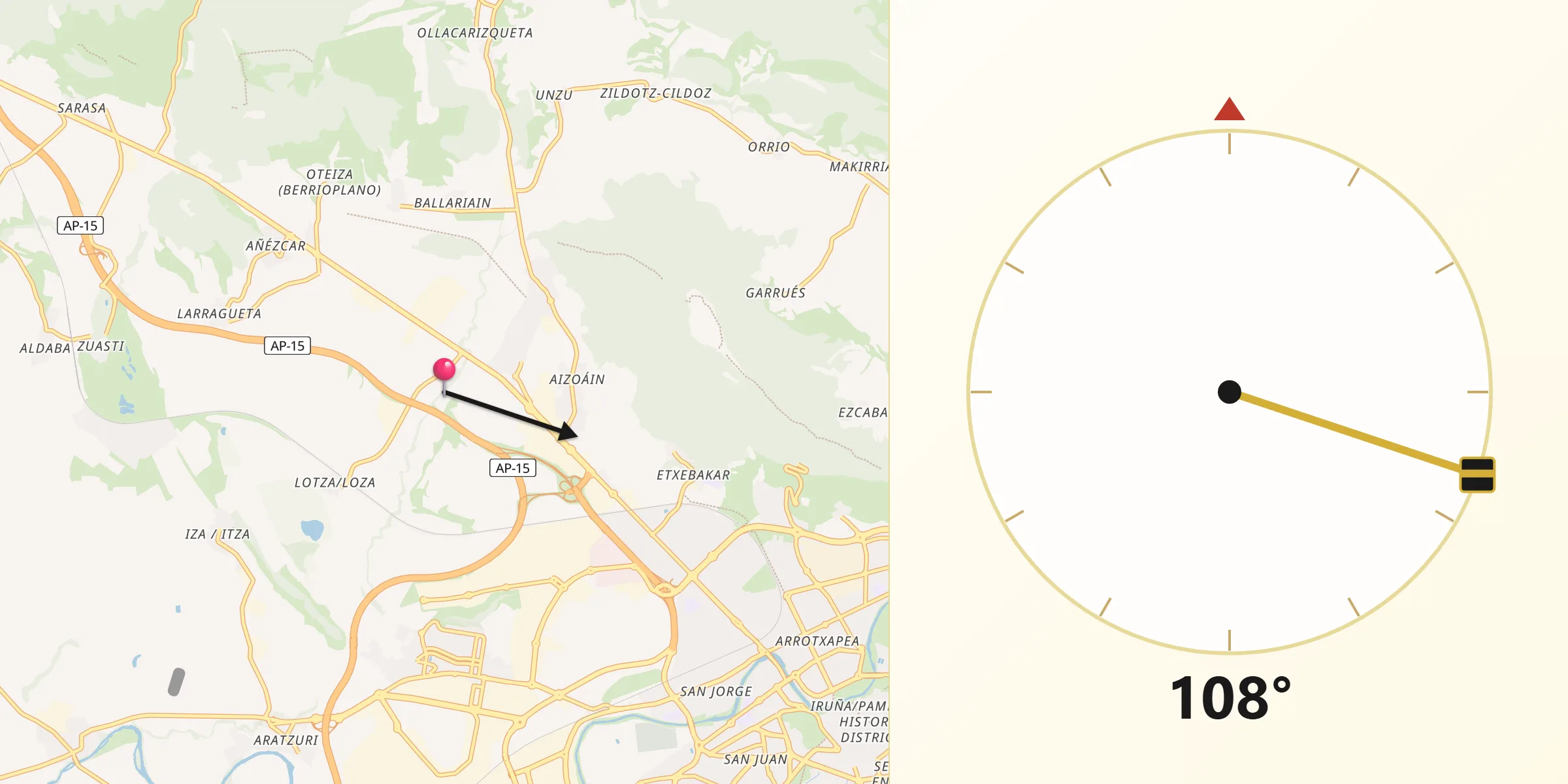 Dirección de la Qibla desde Berriobeiti