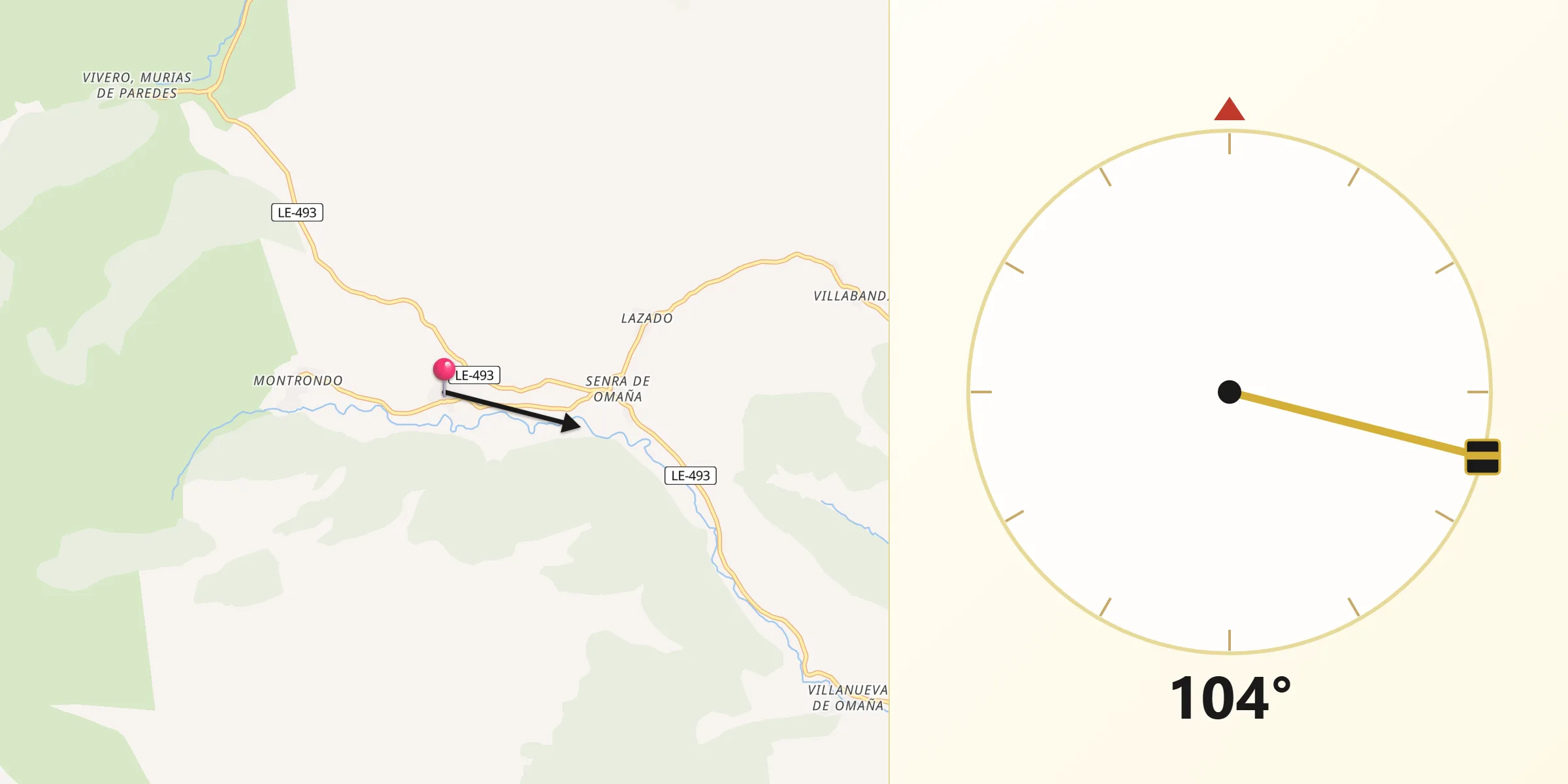 Dirección de la Qibla desde Murias de Paredes