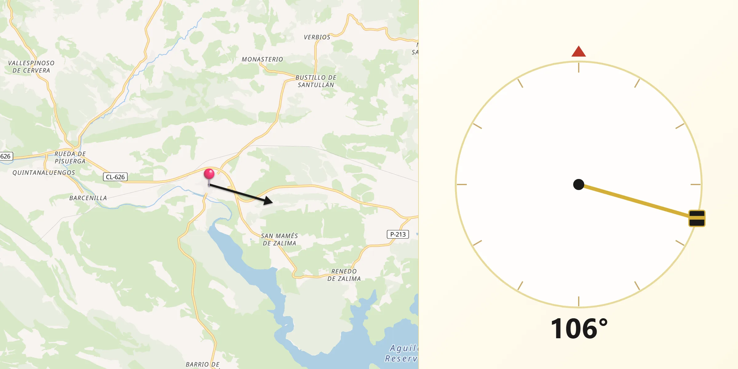 Dirección de la Qibla desde Salinas de Pisuerga