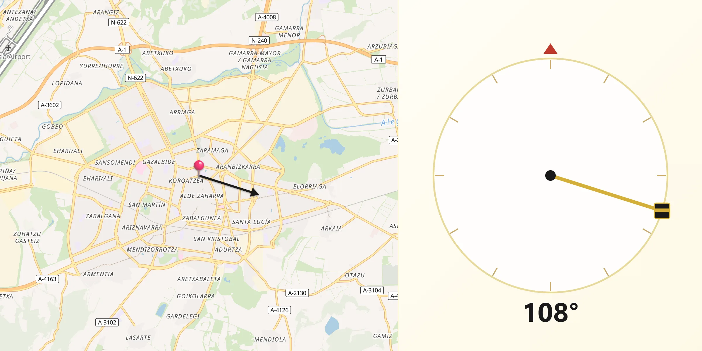 Dirección de la Qibla desde Vitoria-Gasteiz