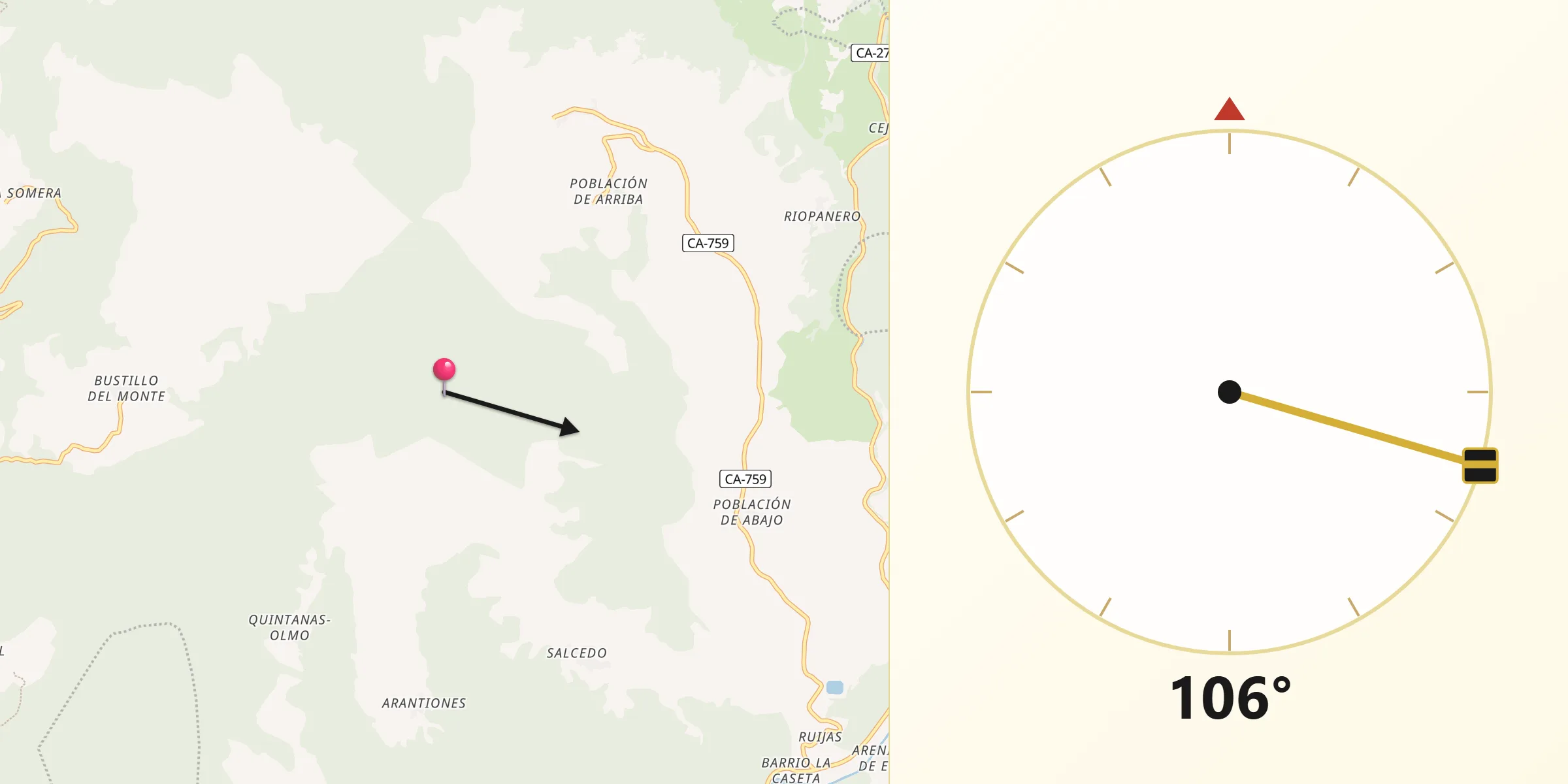 Dirección de la Qibla desde Valderredible