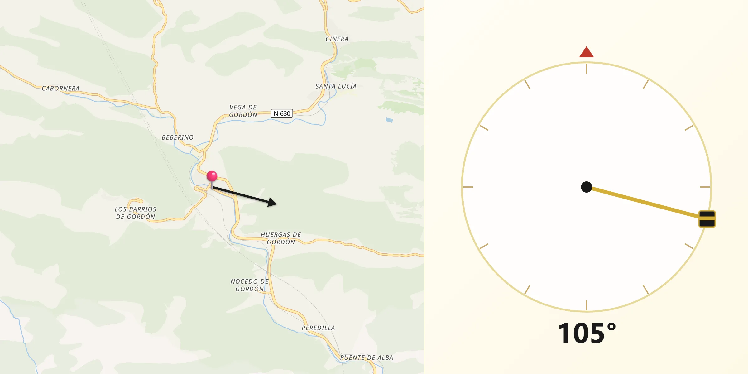 Dirección de la Qibla desde La Pola de Gordón