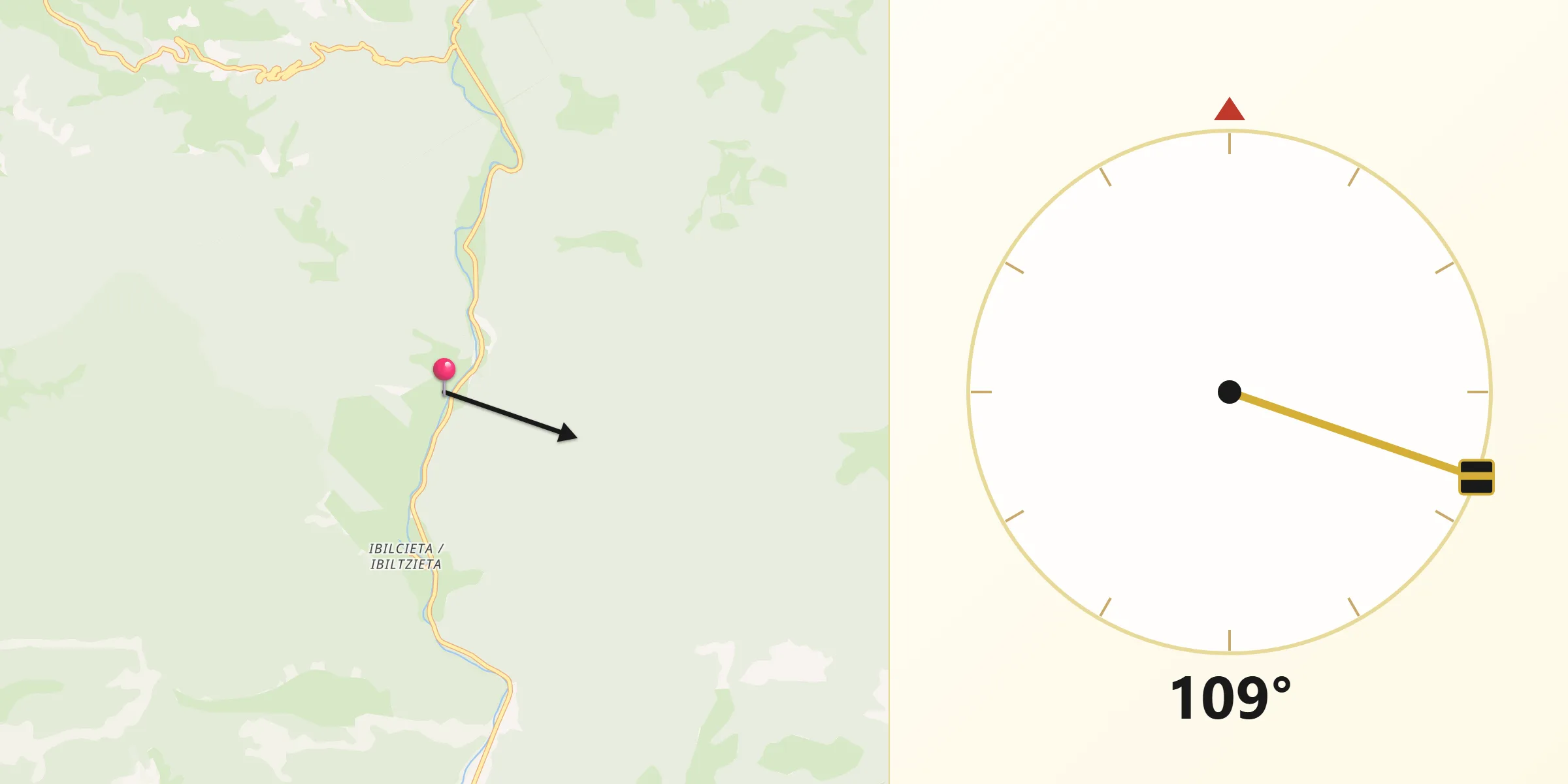 Dirección de la Qibla desde Esparza de Salazar/Espartza Zaraitzu