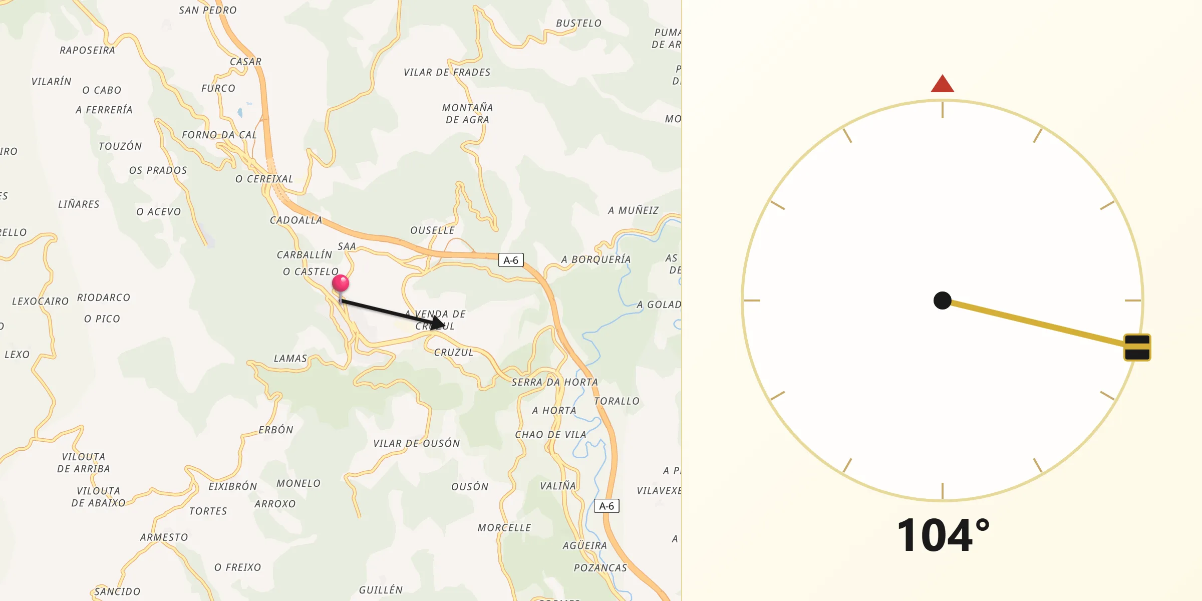 Dirección de la Qibla desde Becerreá