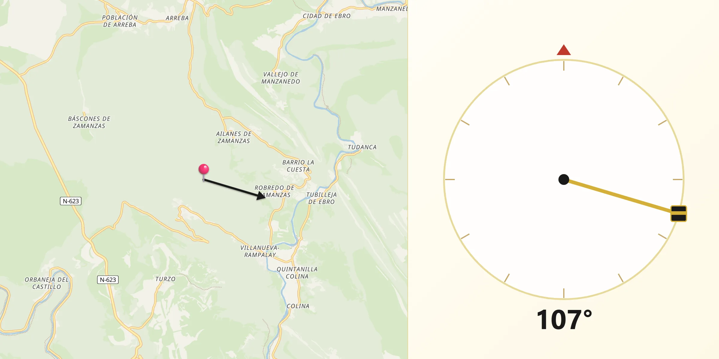 Dirección de la Qibla desde Valle de Zamanzas