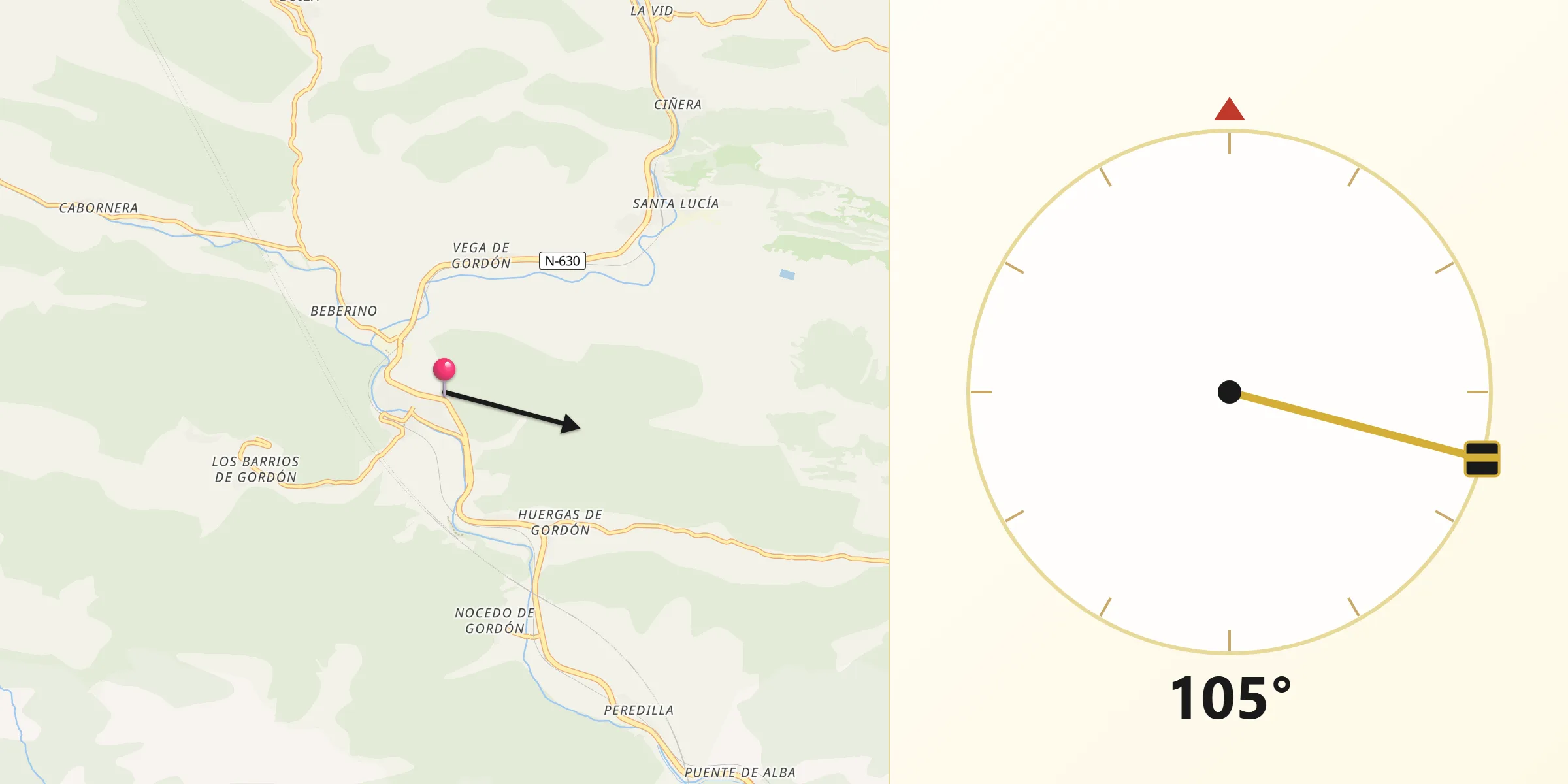 Dirección de la Qibla desde La Pola de Gordón