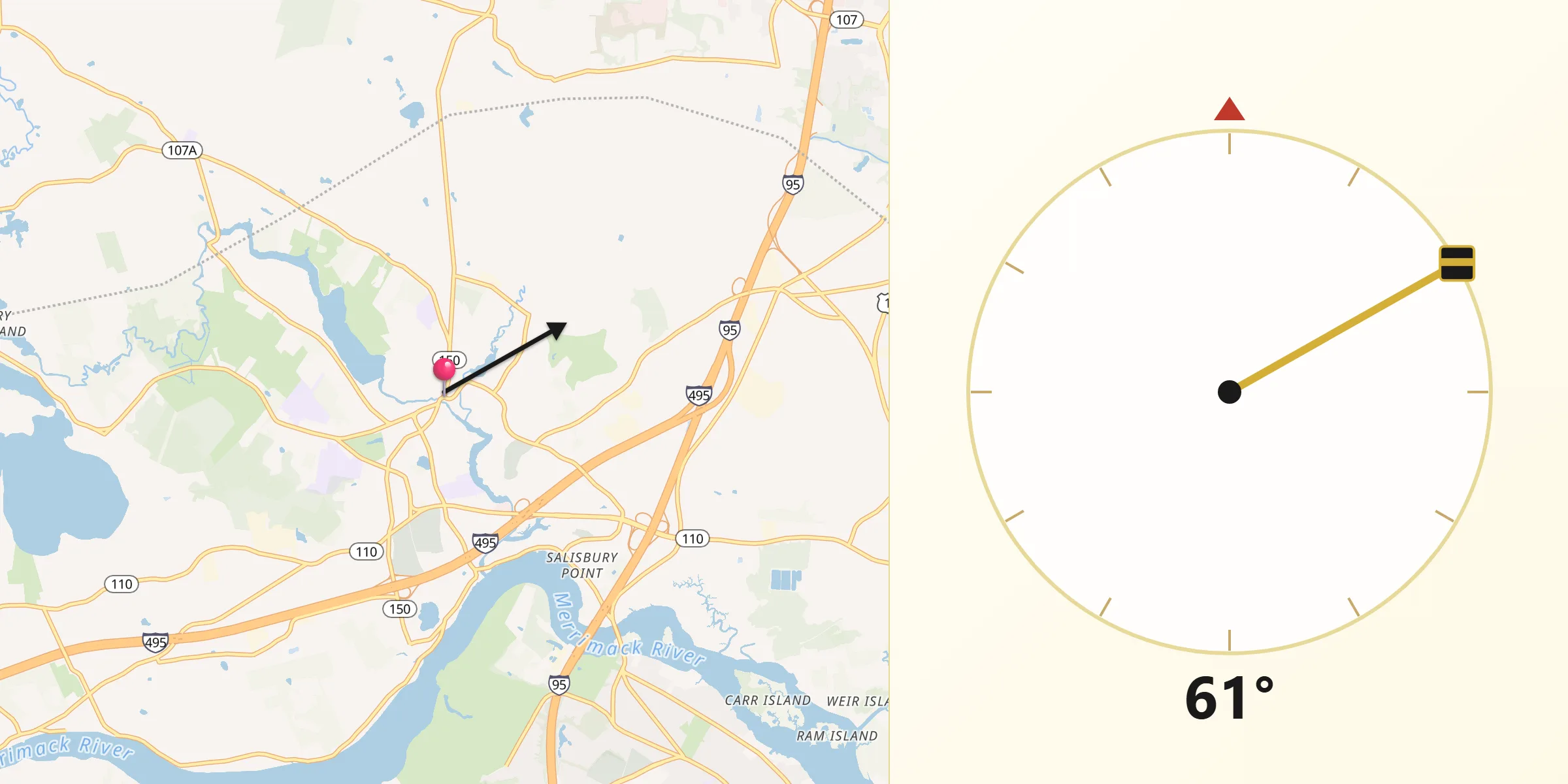 Qibla Direction from Amesbury