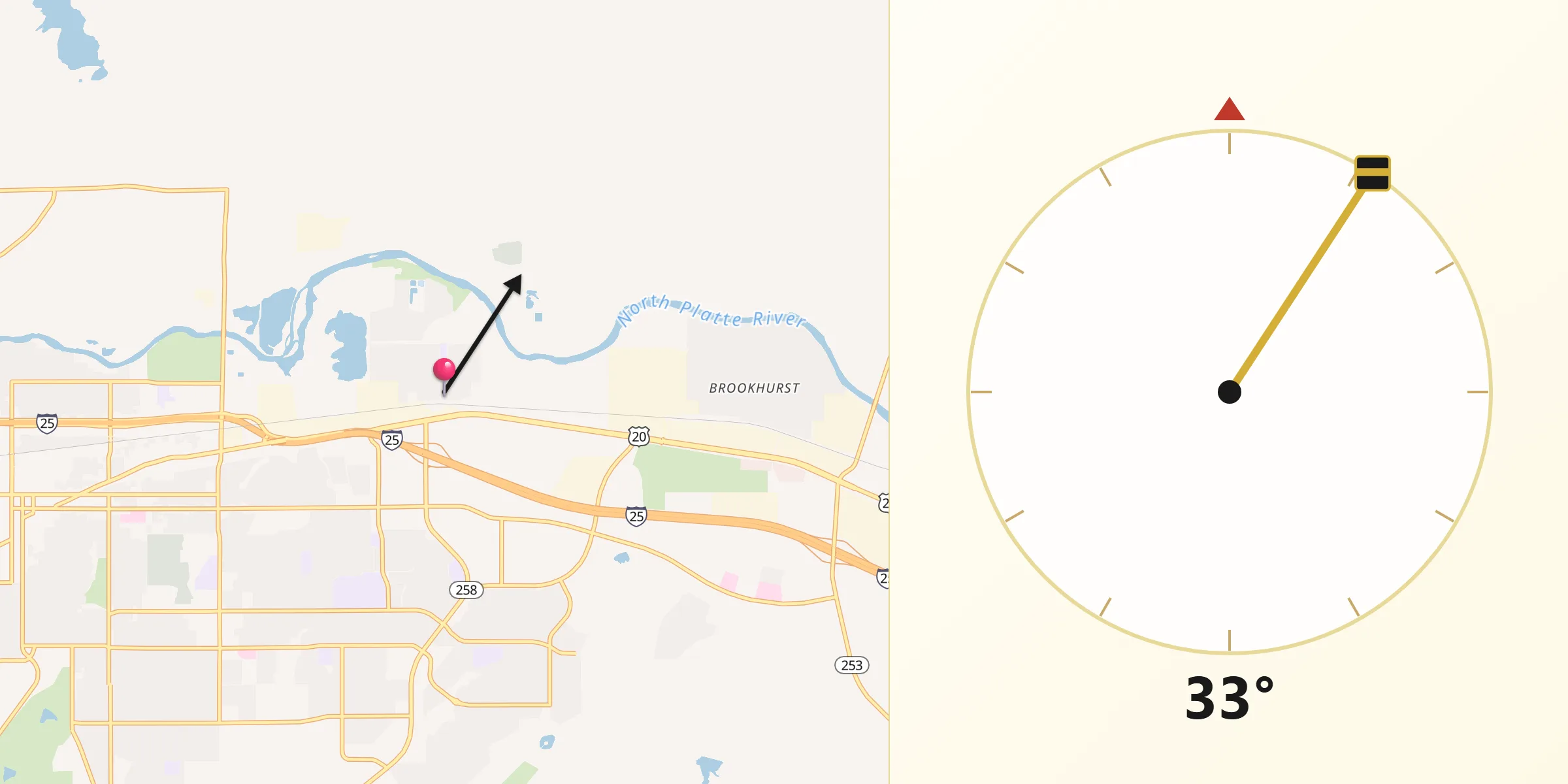 Dirección de la Qibla desde Evansville