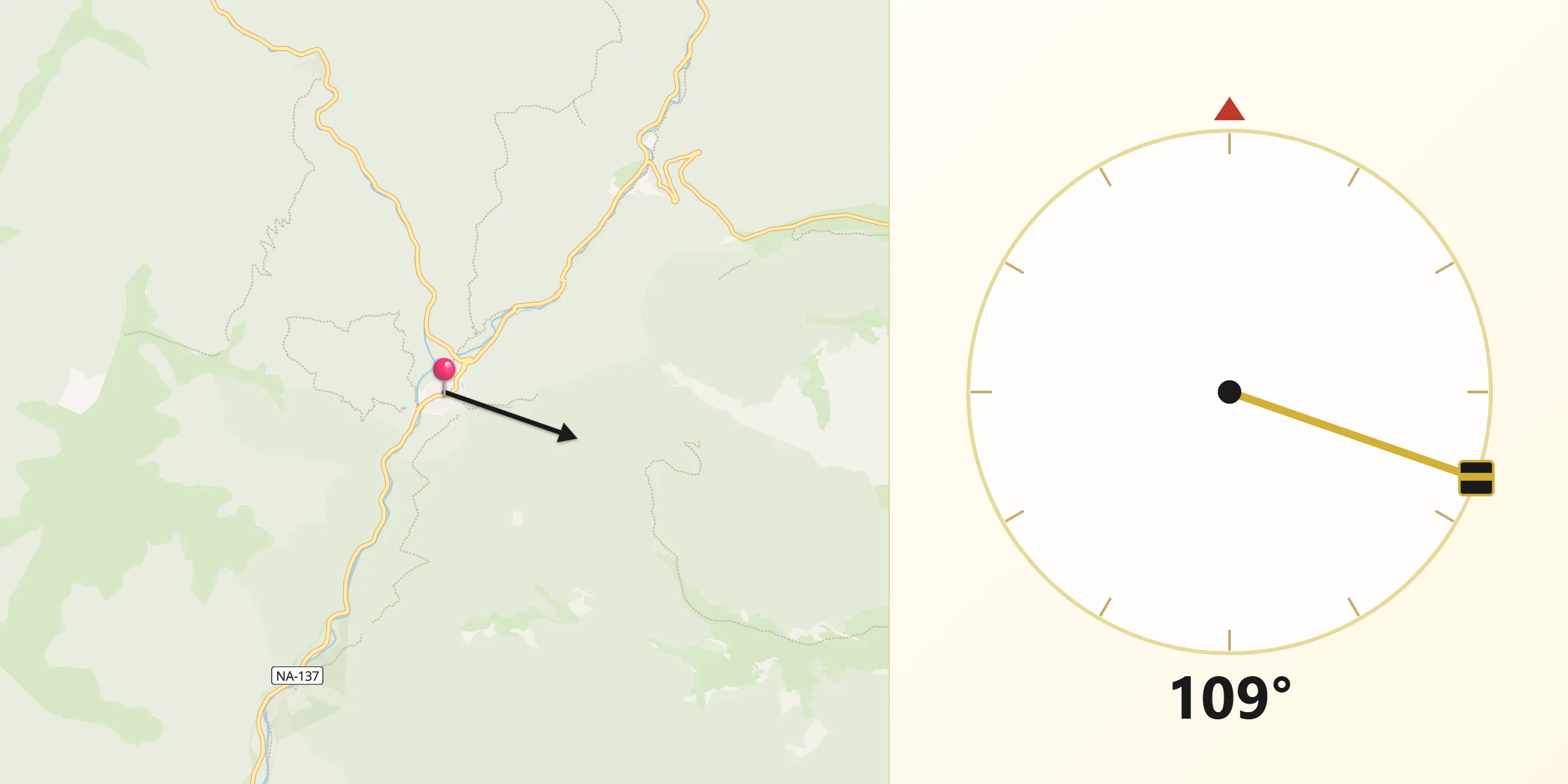 Dirección de la Qibla desde Isaba/Izaba