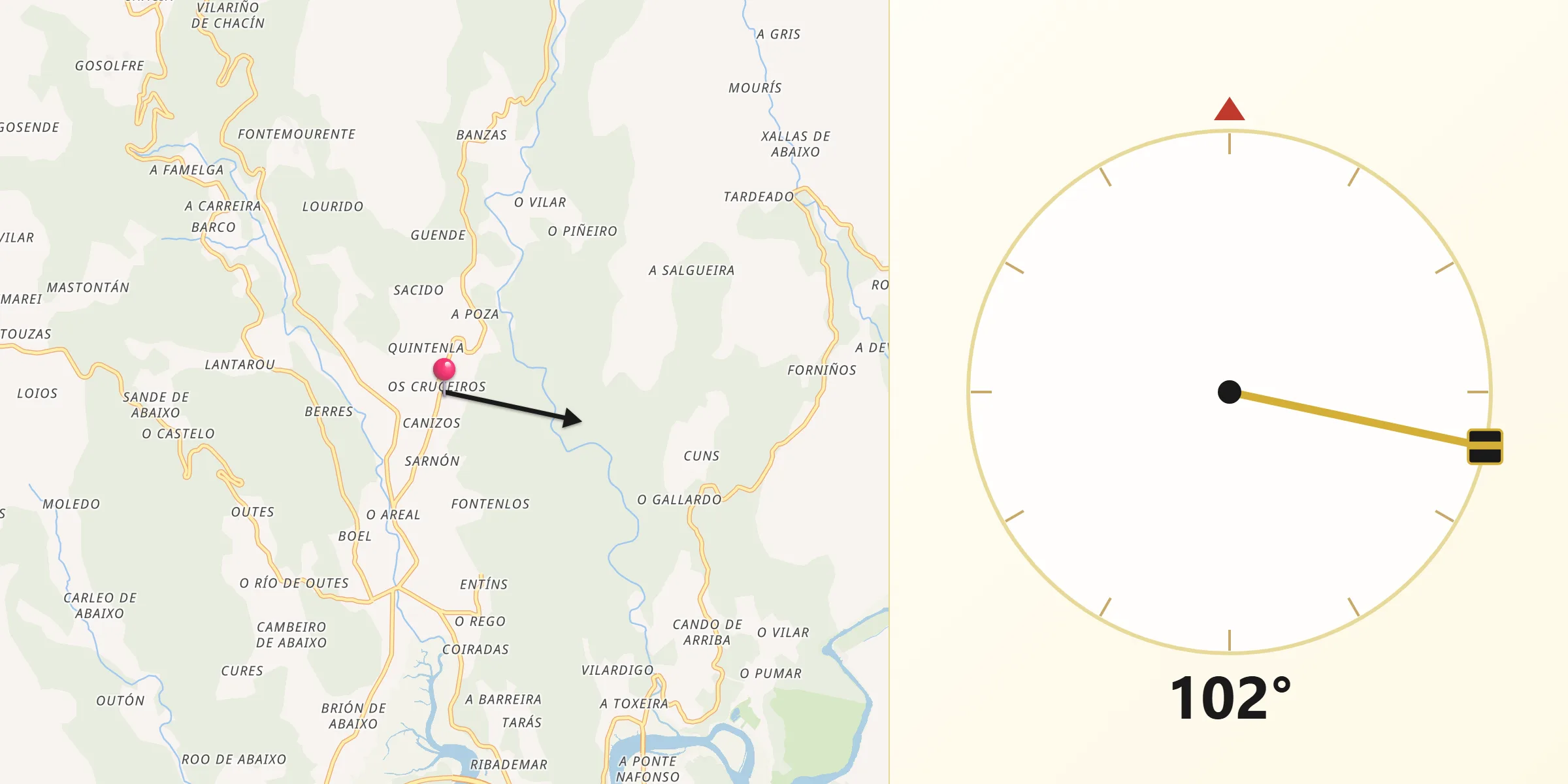Dirección de la Qibla desde Outes