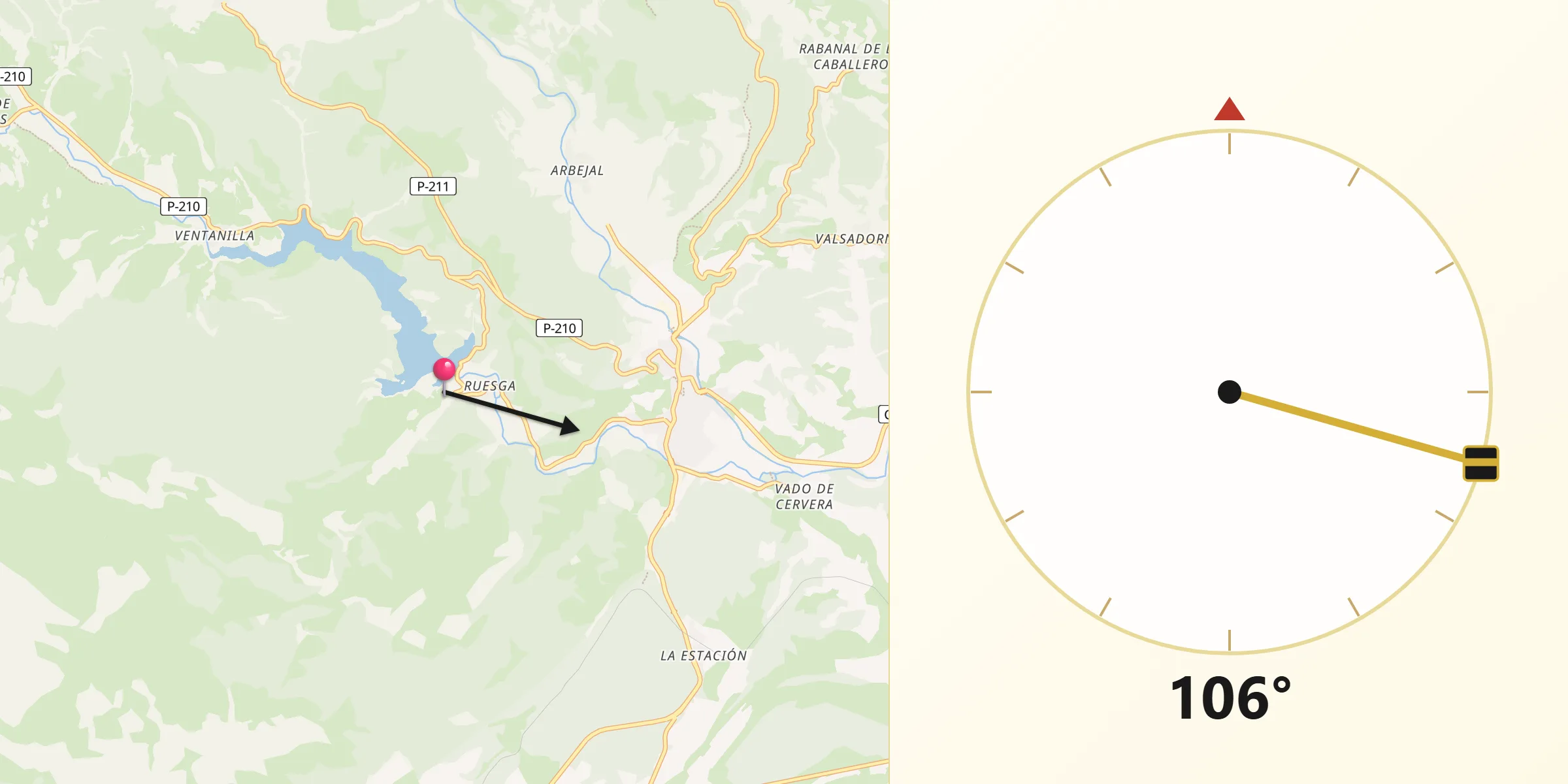 Dirección de la Qibla desde Ruesga