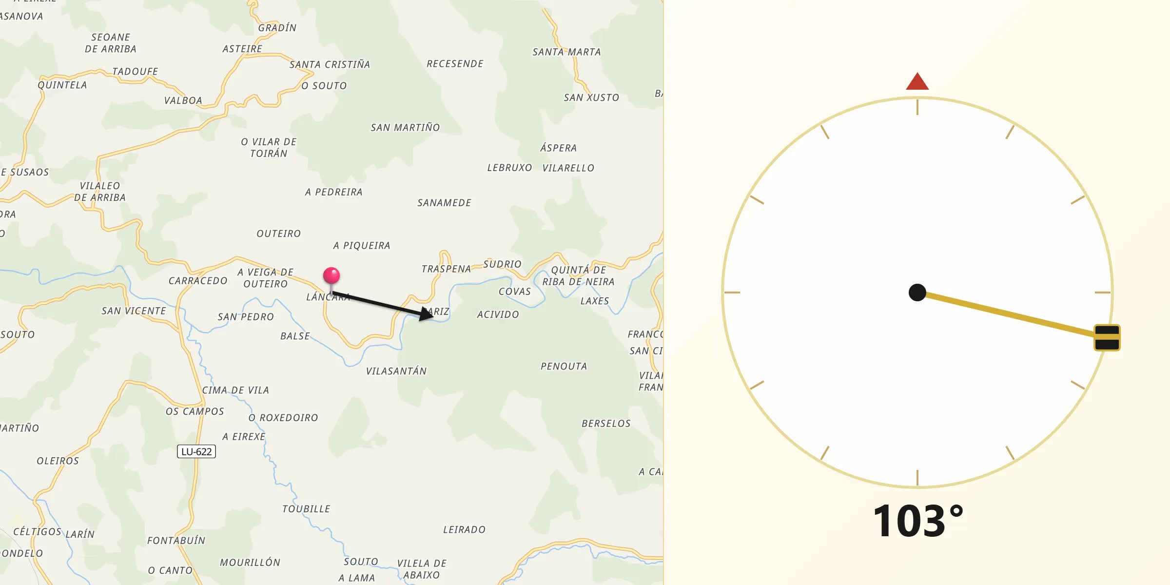 Dirección de la Qibla desde Láncara