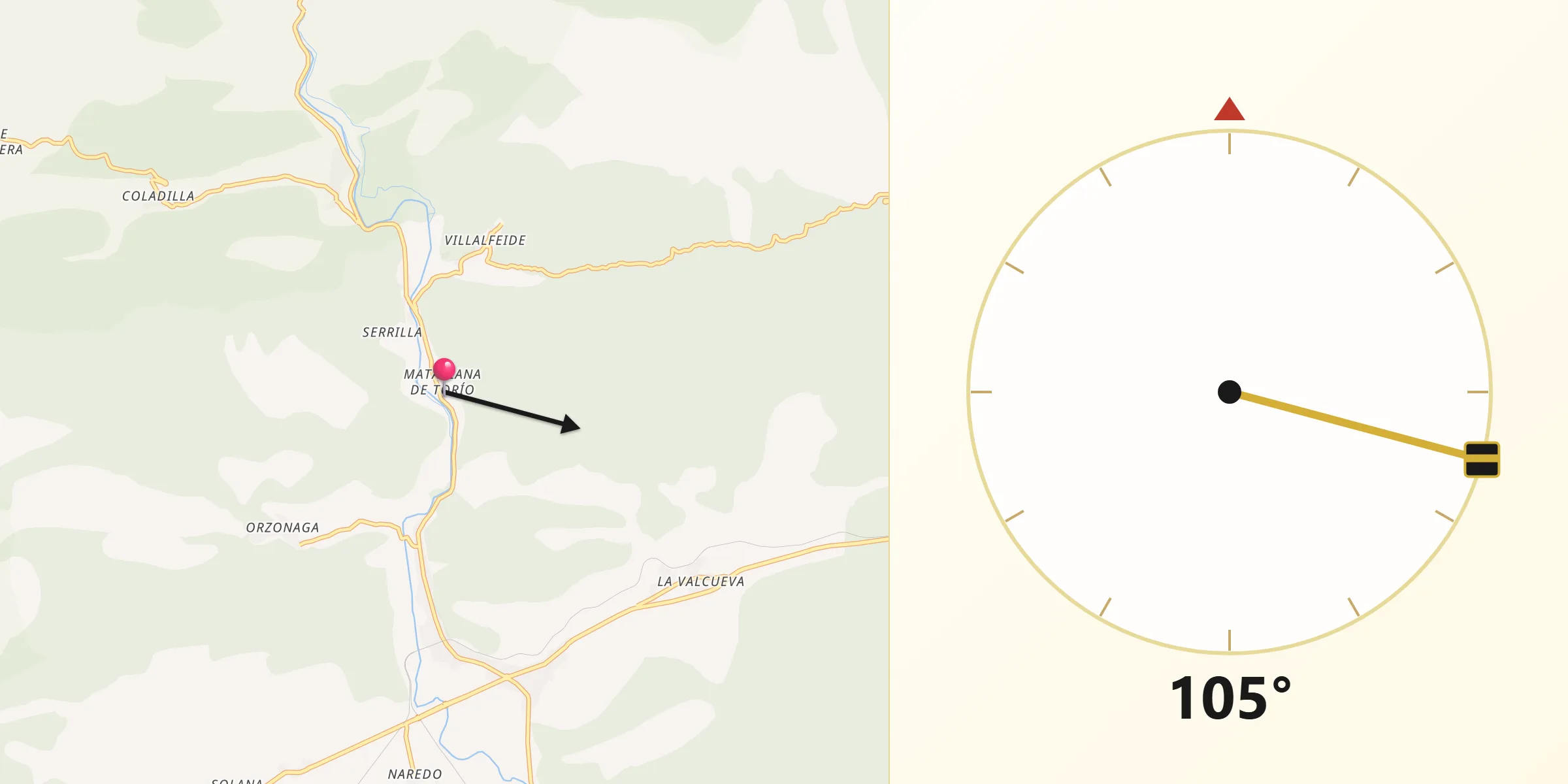 Dirección de la Qibla desde Matallana de Torío