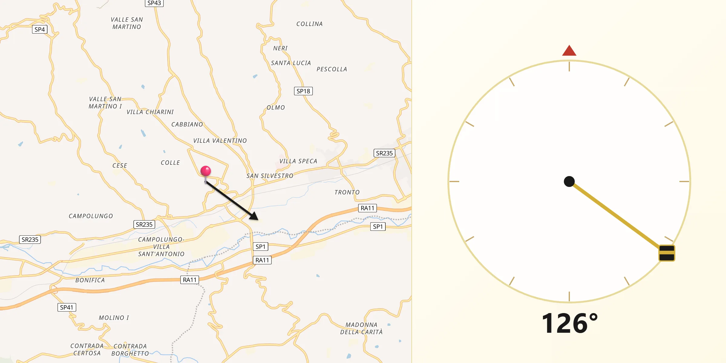 Direzione della Qibla da Piattoni-Villa Sant'Antonio