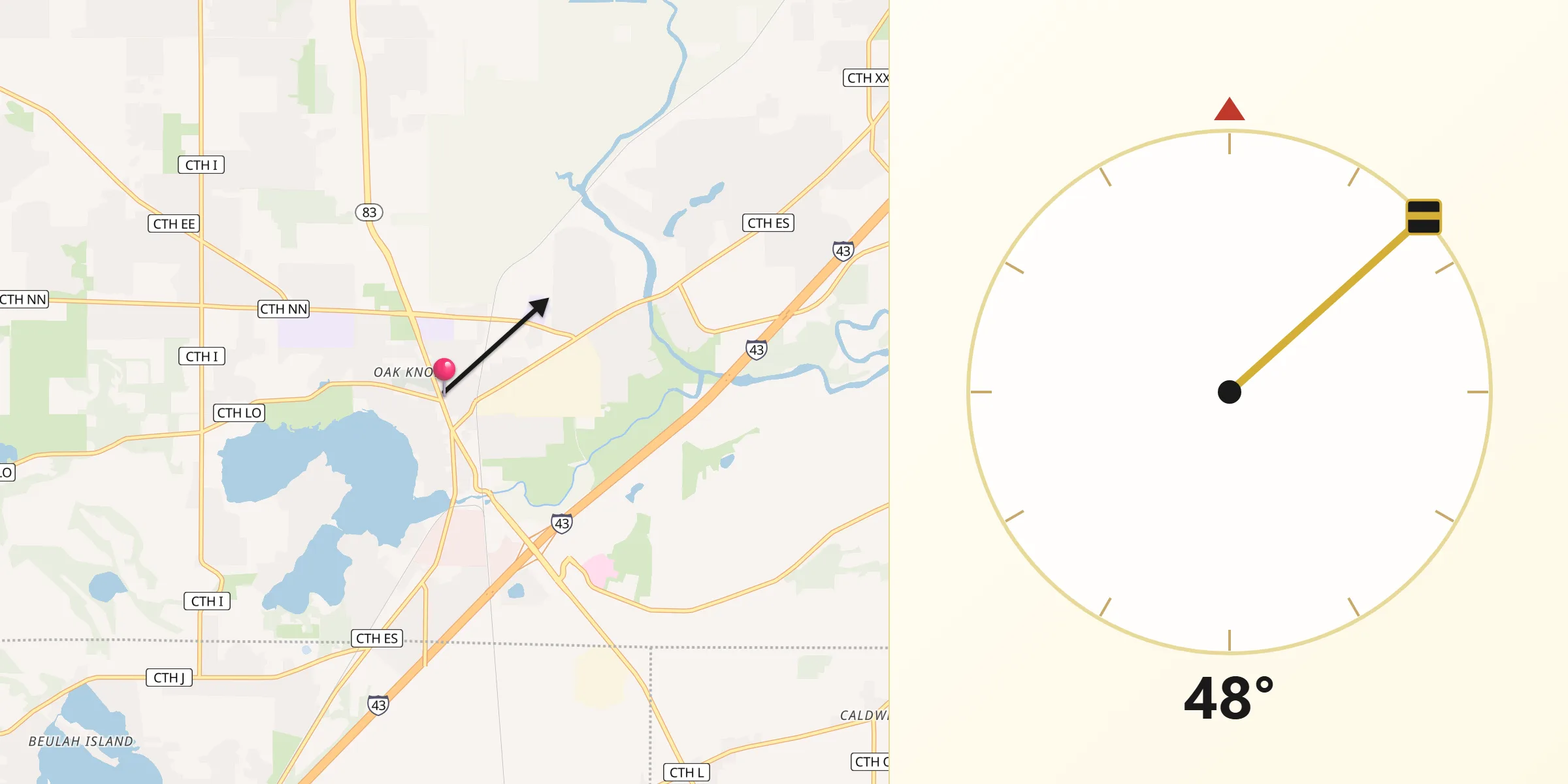 Qibla Direction from Mukwonago