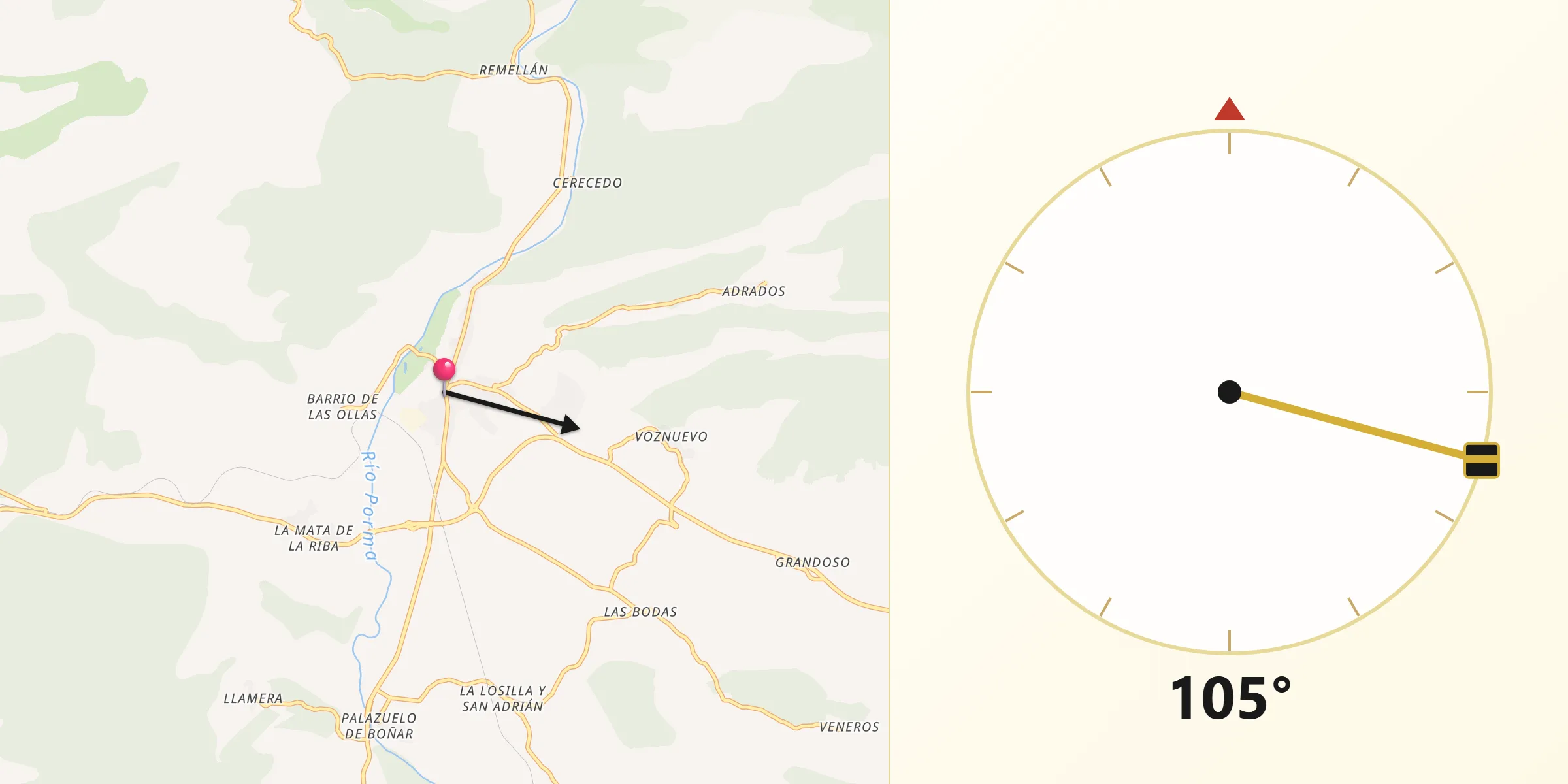 Dirección de la Qibla desde Boñar