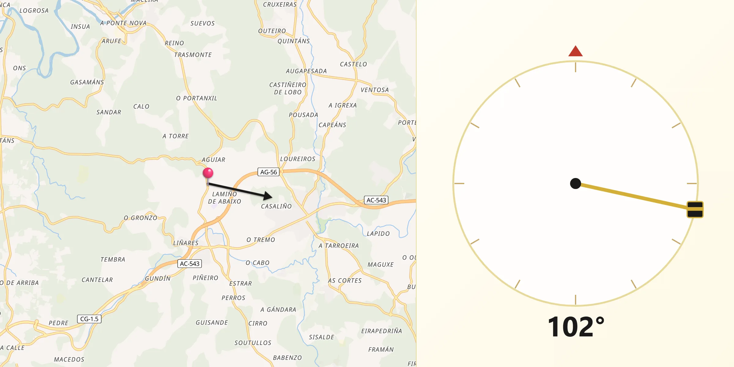 Dirección de la Qibla desde Brión