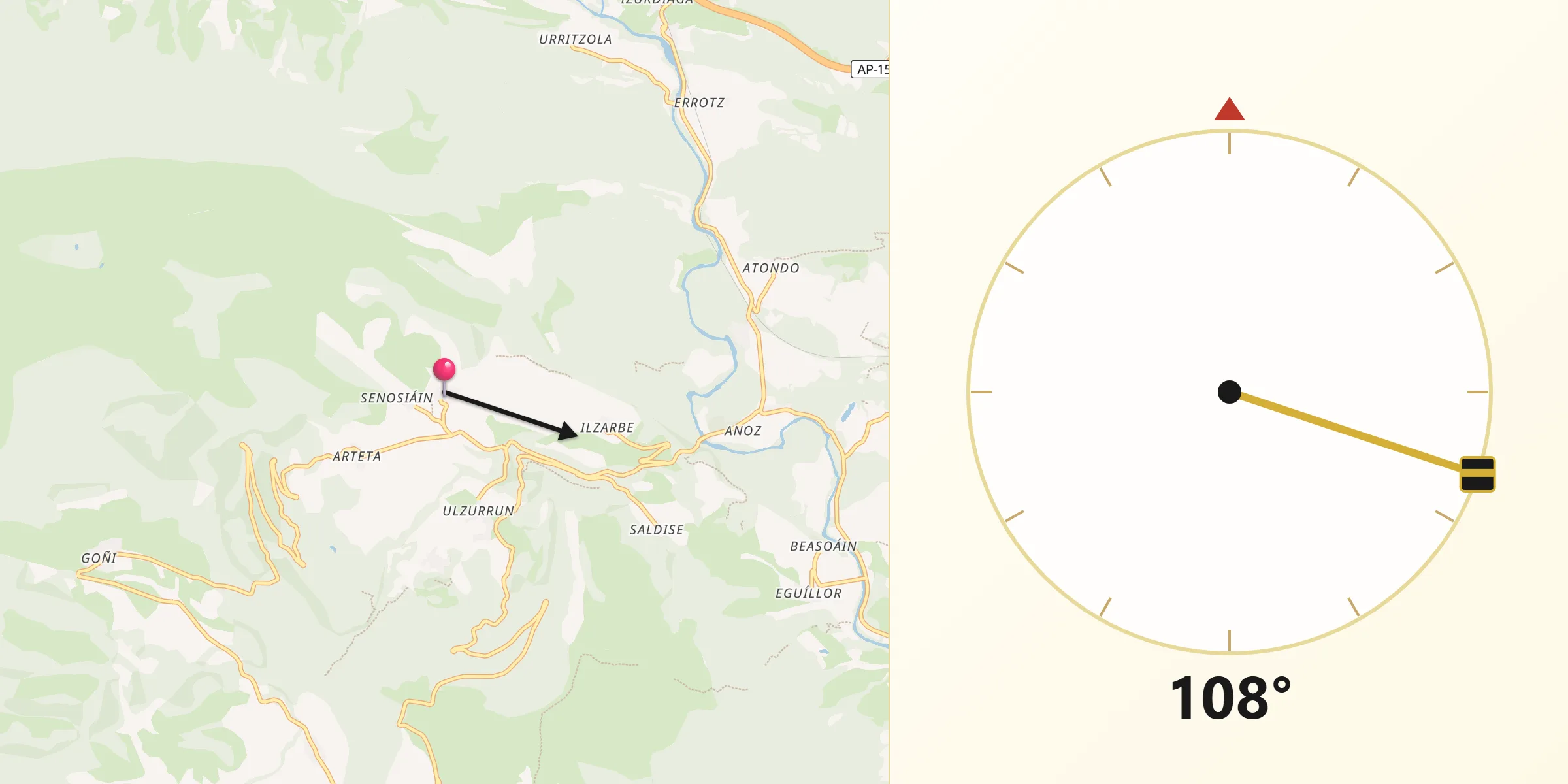 Dirección de la Qibla desde Ollo