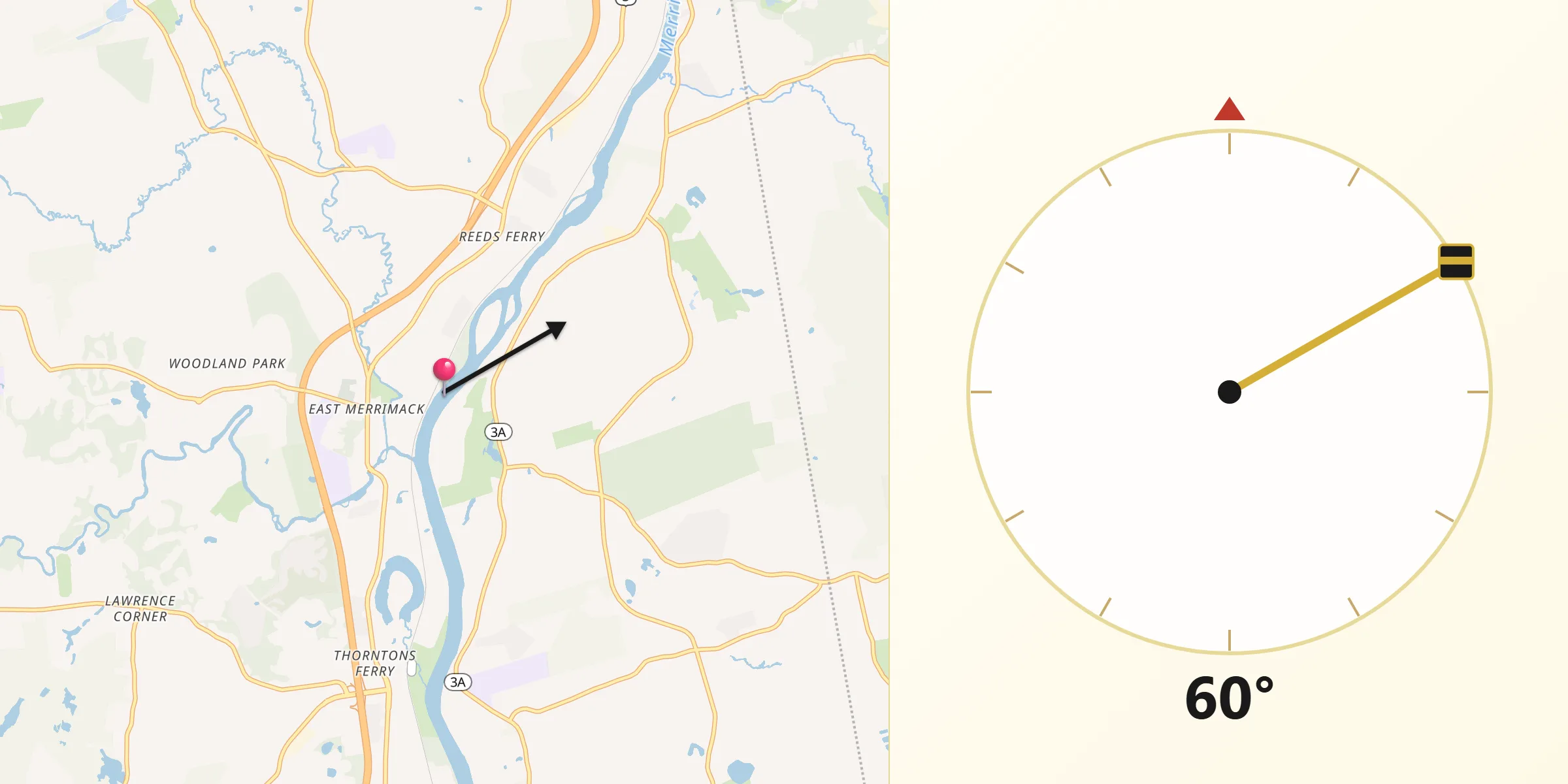 Qibla Direction from East Merrimack
