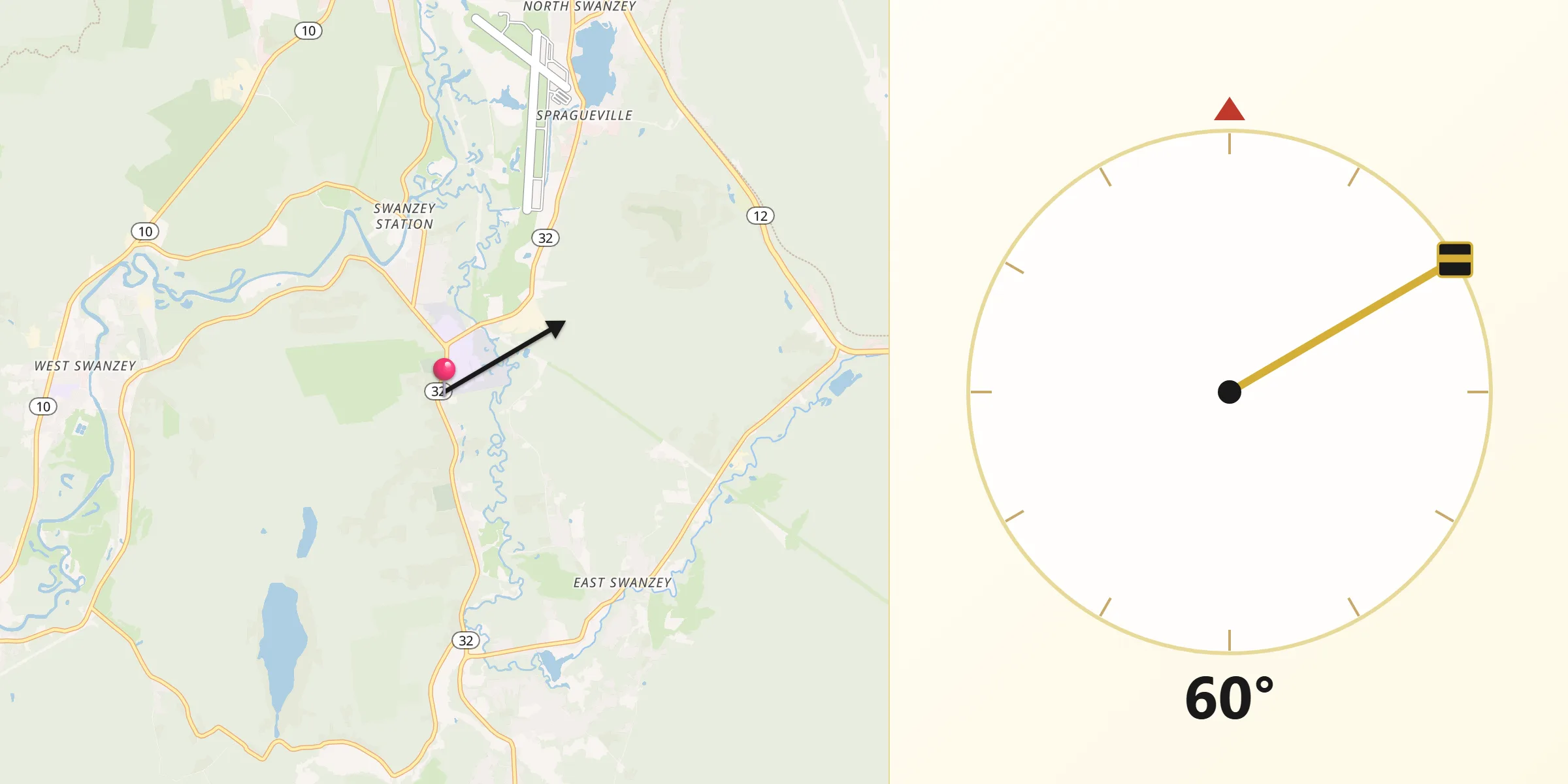 Qibla Direction from Swanzey