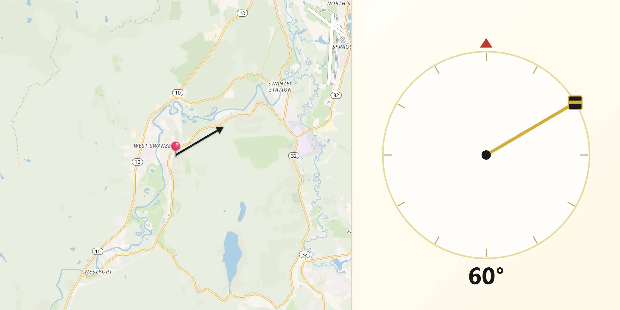Qibla Direction from West Swanzey
