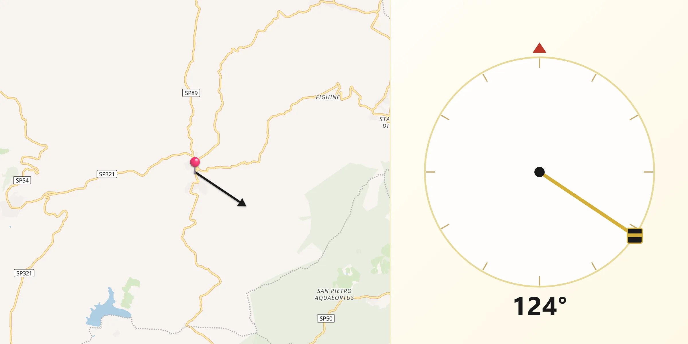 Direzione della Qibla da San Casciano dei Bagni