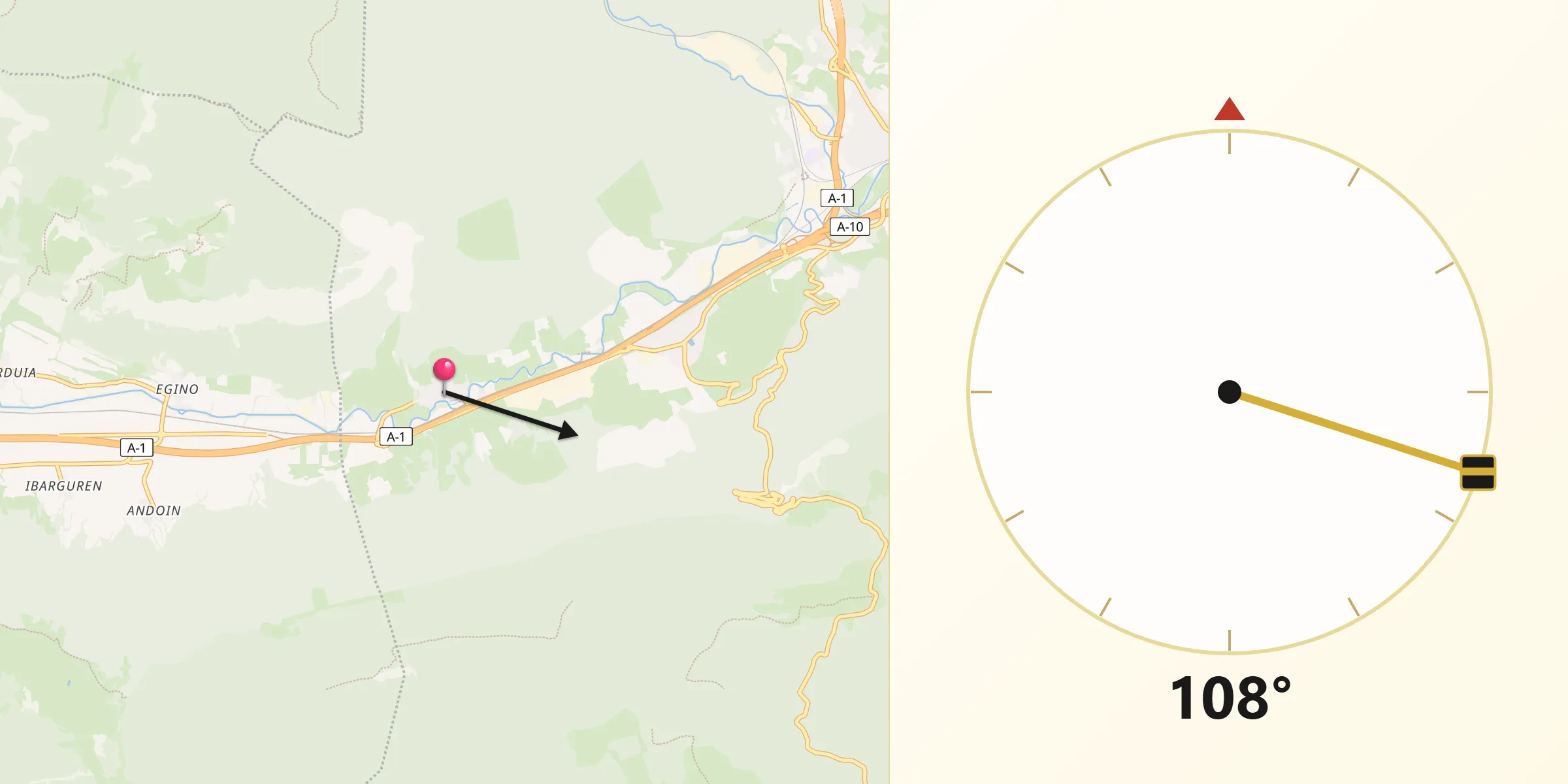 Dirección de la Qibla desde Ziordia