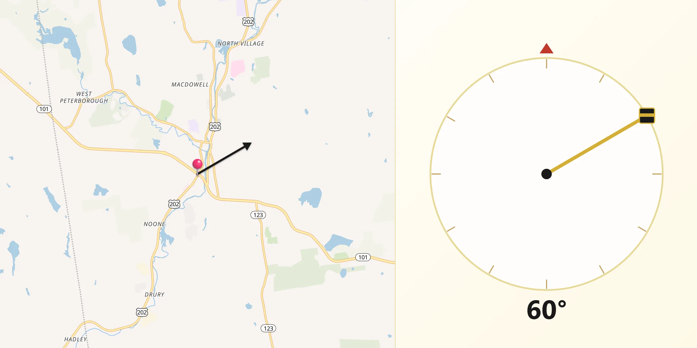 Qibla Direction from Peterborough