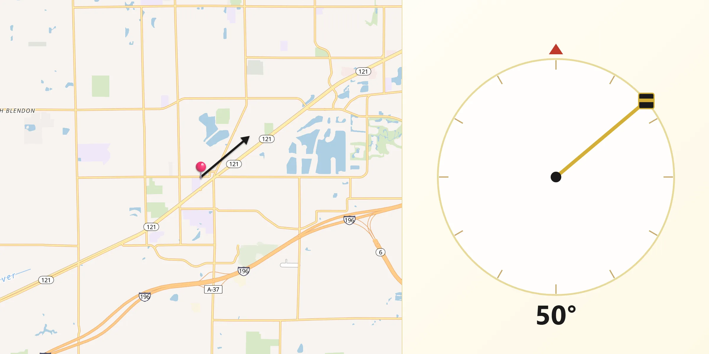 Qibla Direction from Hudsonville