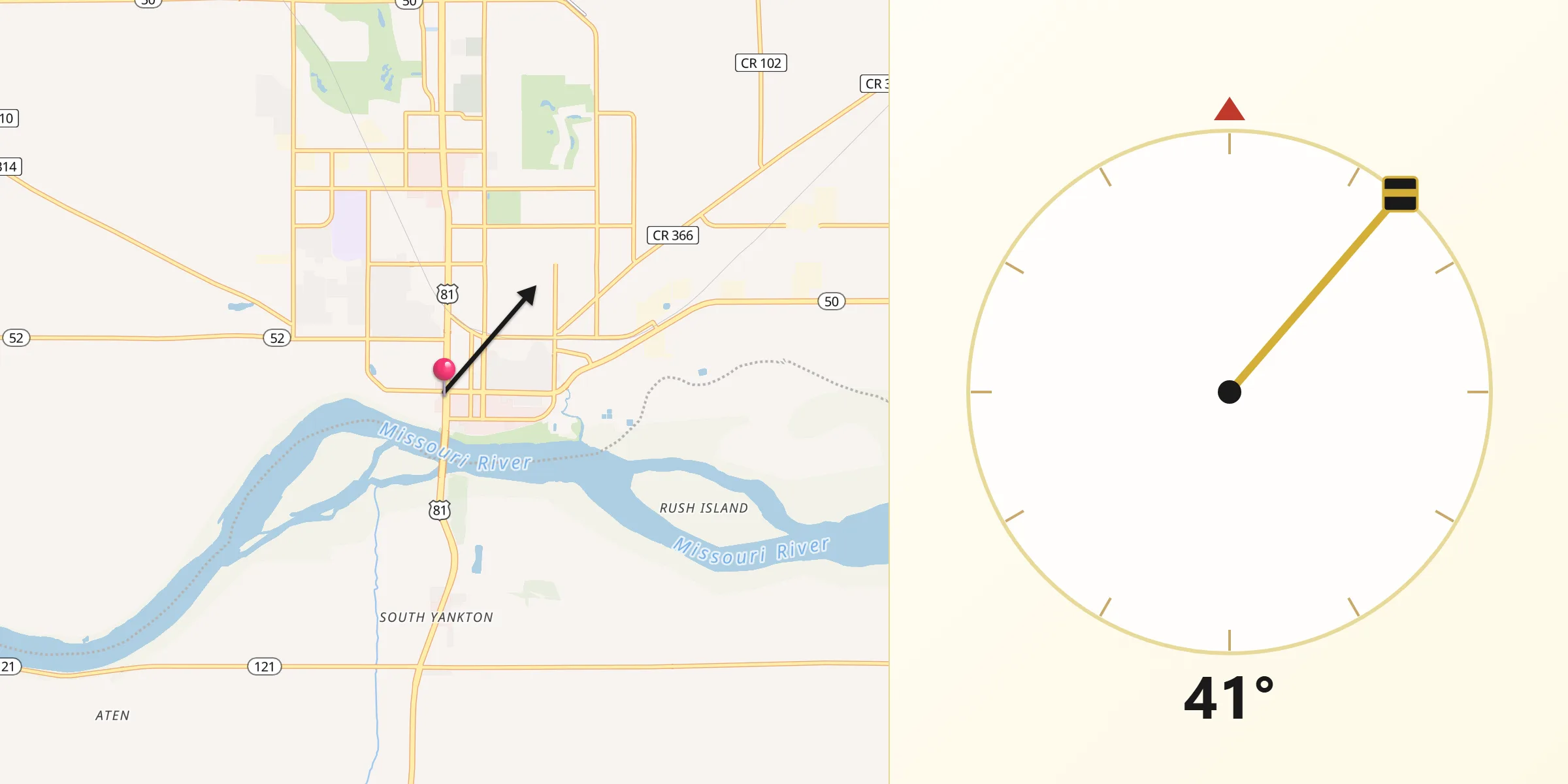 Qibla Direction from Yankton
