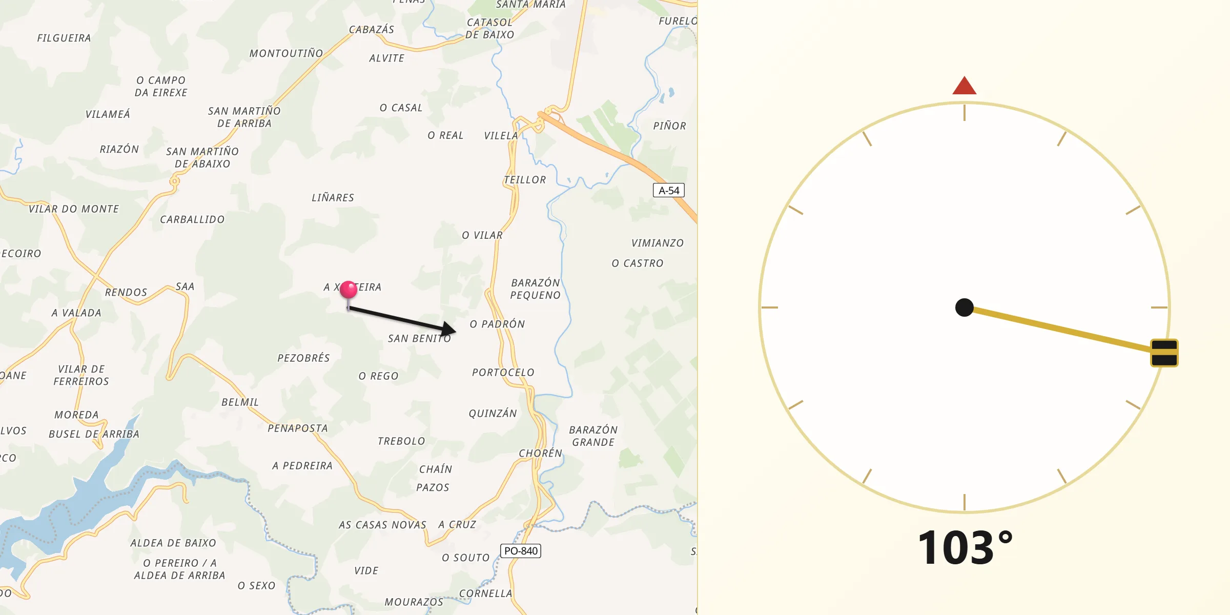 Dirección de la Qibla desde Santiso