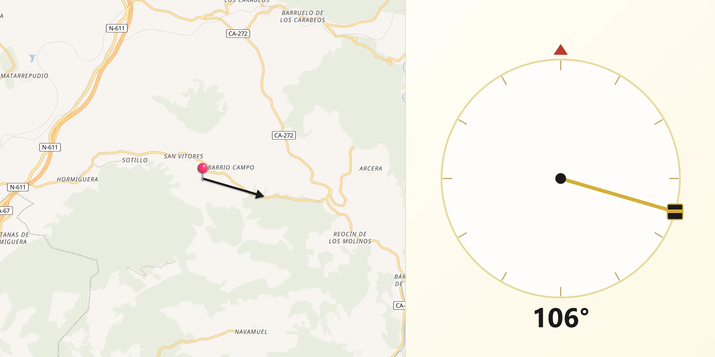 Dirección de la Qibla desde Valdeprado del Río