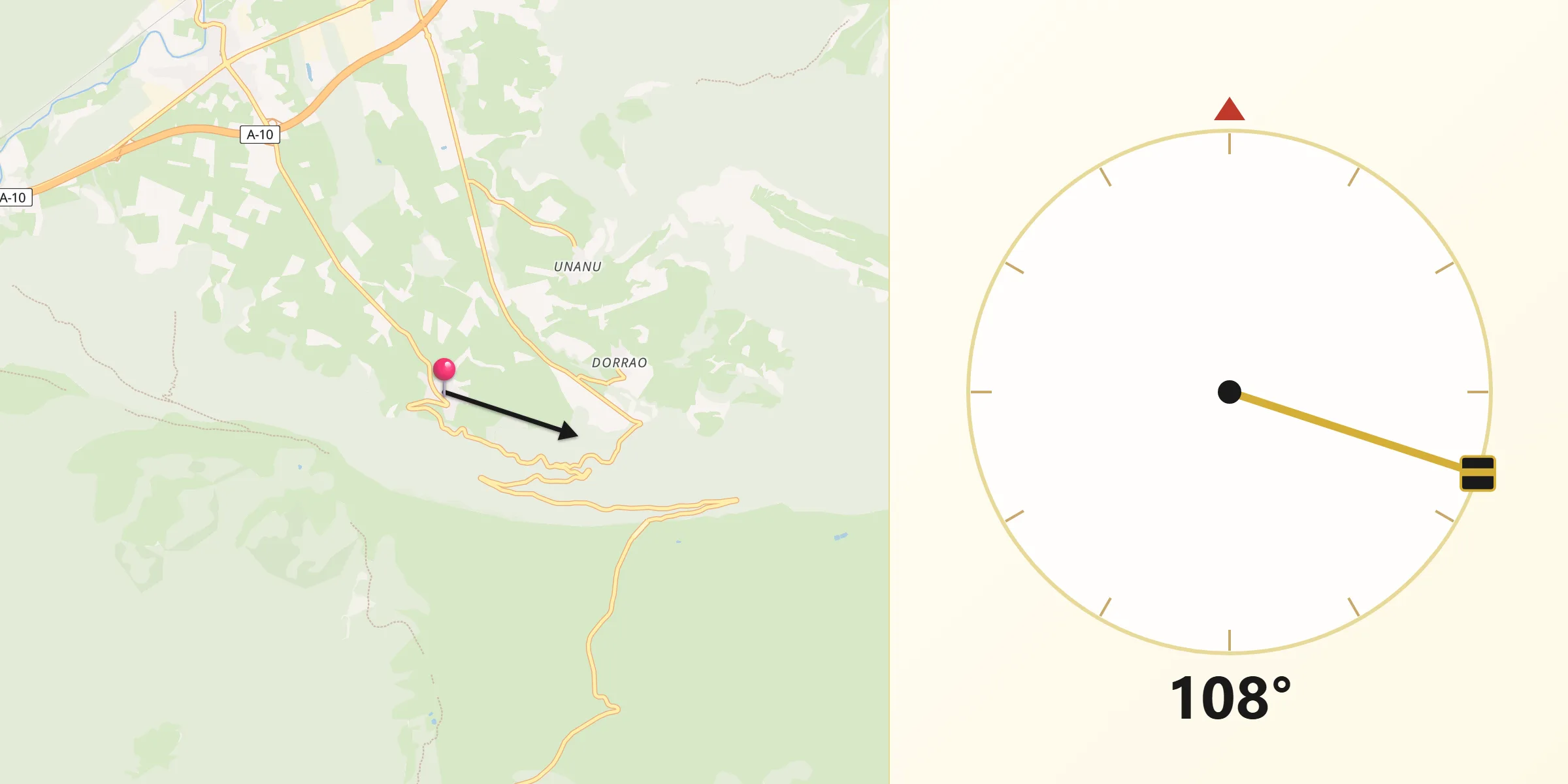 Dirección de la Qibla desde Ergoiena