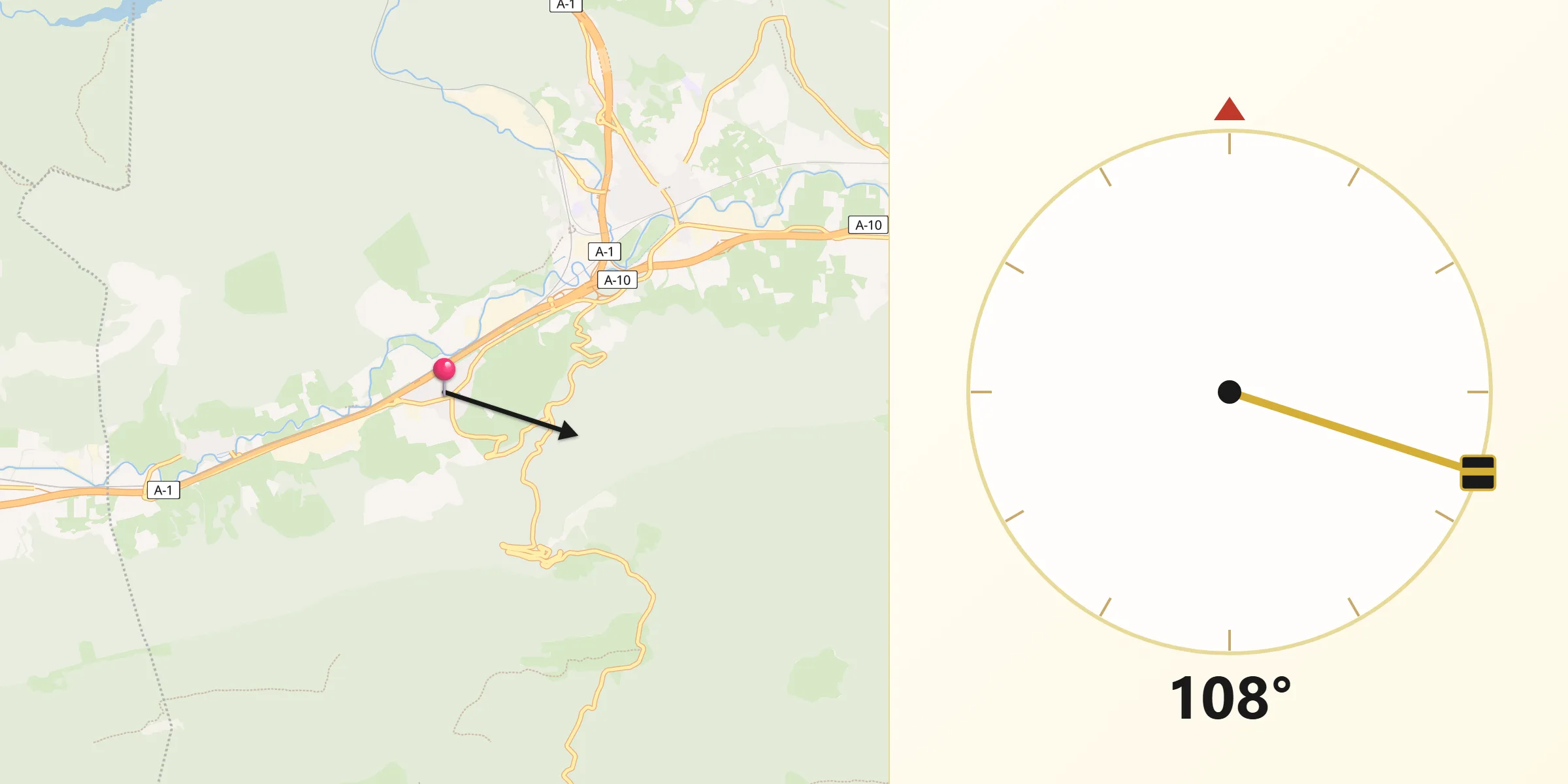 Dirección de la Qibla desde Olazti/Olazagutía
