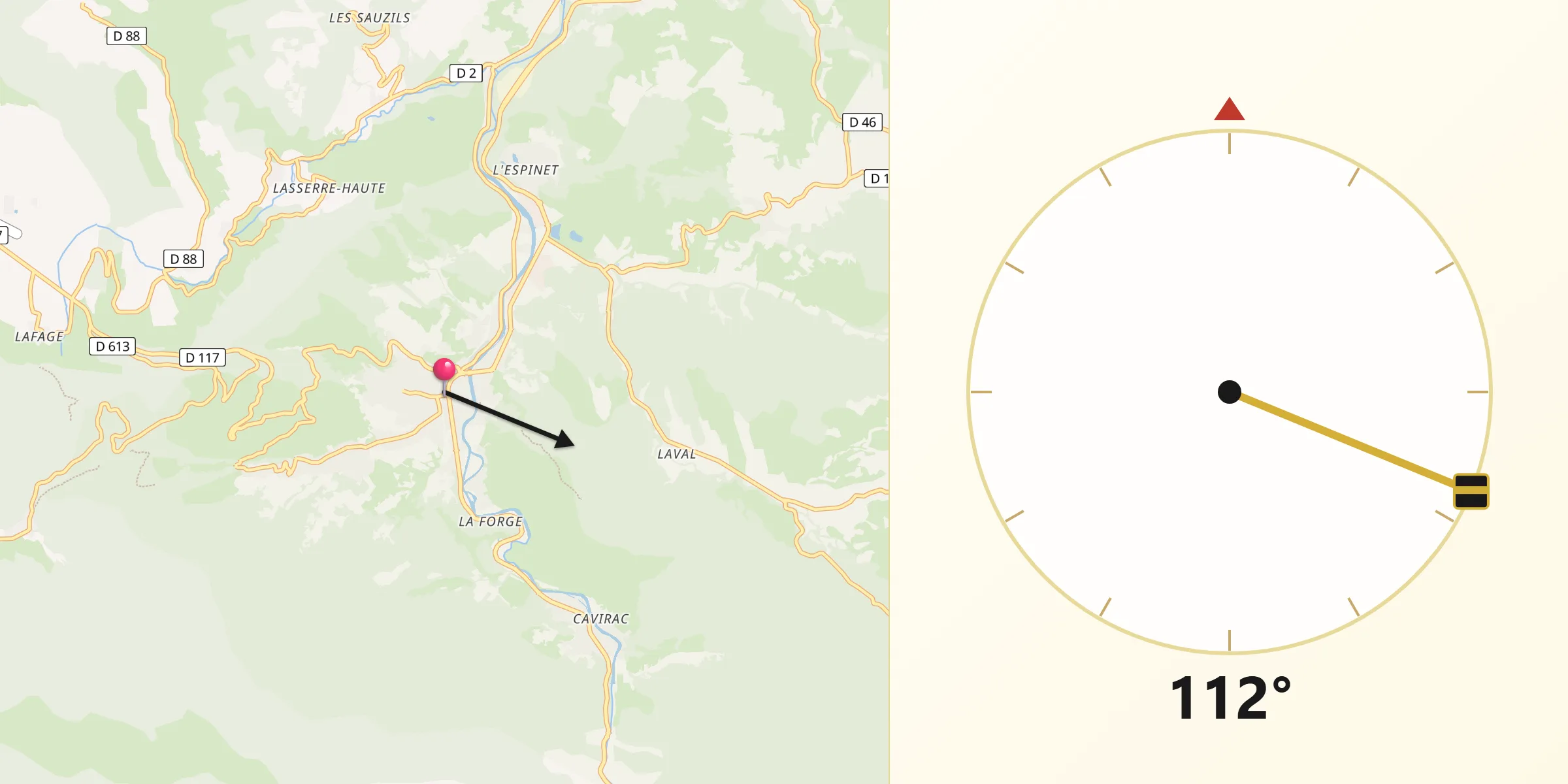 Direction vers la Qibla depuis Quillan