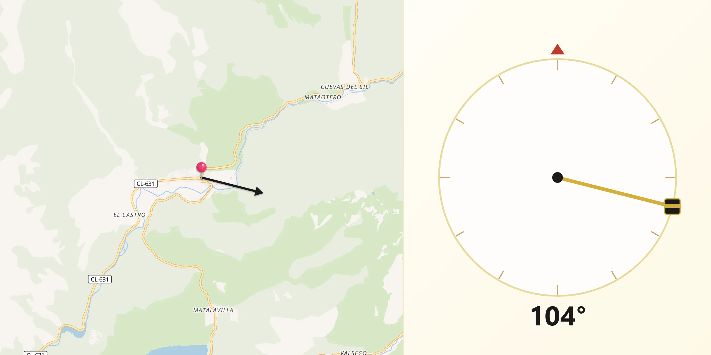 Dirección de la Qibla desde Palacios del Sil