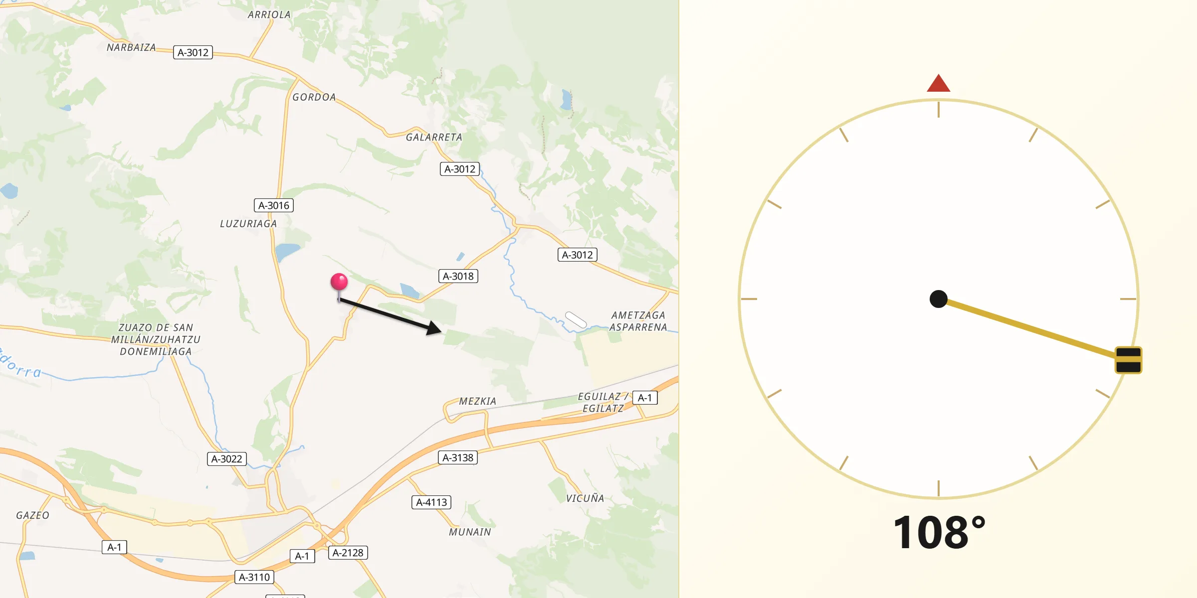 Dirección de la Qibla desde San Millán/Donemiliaga
