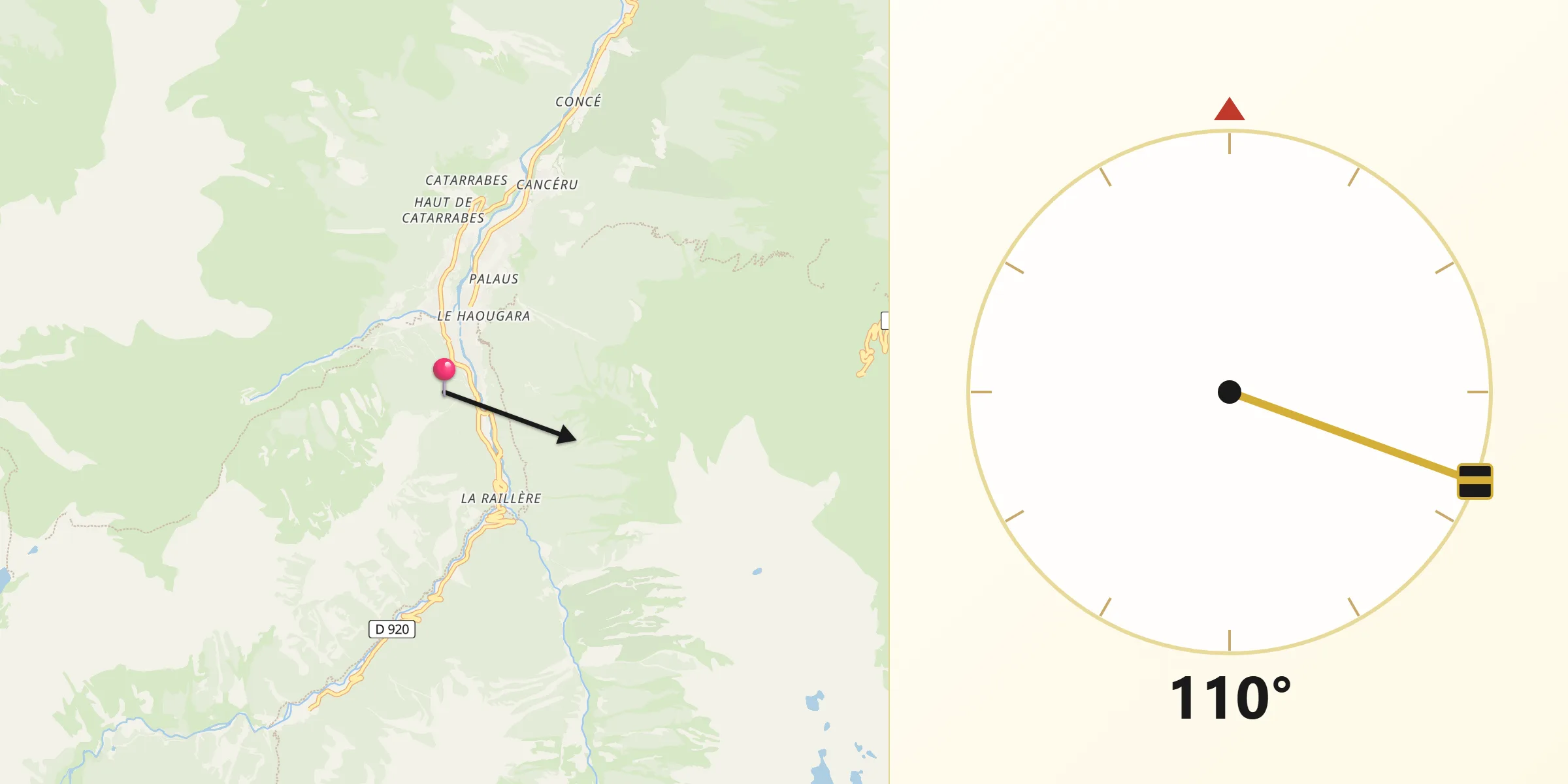 Direction vers la Qibla depuis Cauterets
