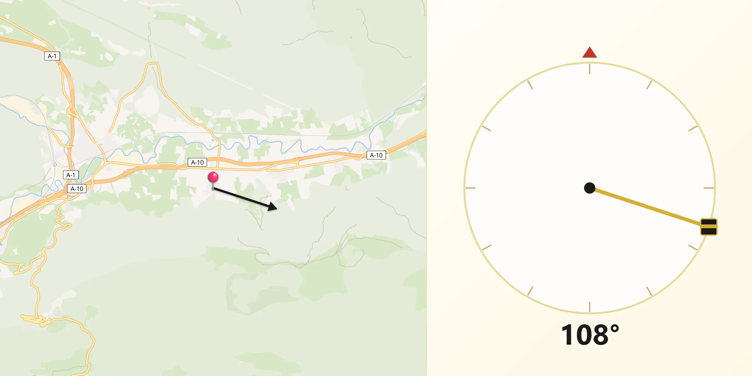Dirección de la Qibla desde Urdiain