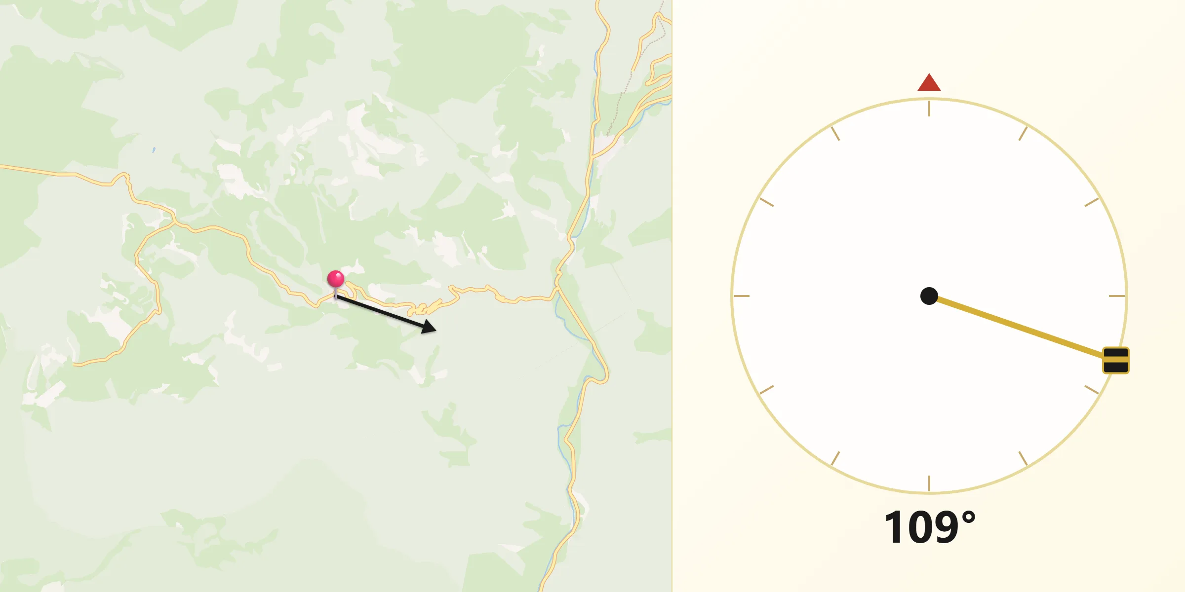 Dirección de la Qibla desde Jaurrieta