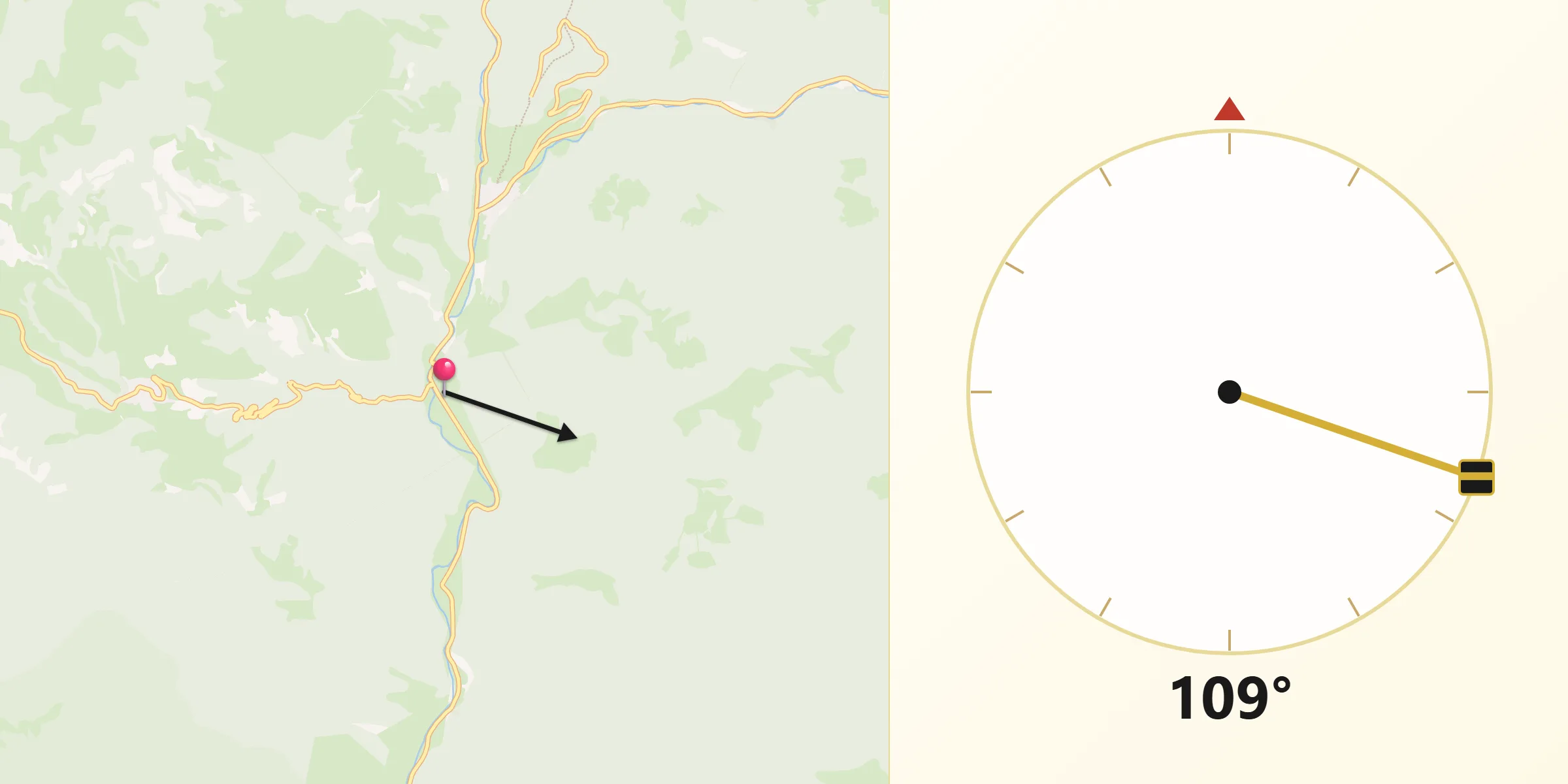 Dirección de la Qibla desde Ezcároz/Ezkaroze