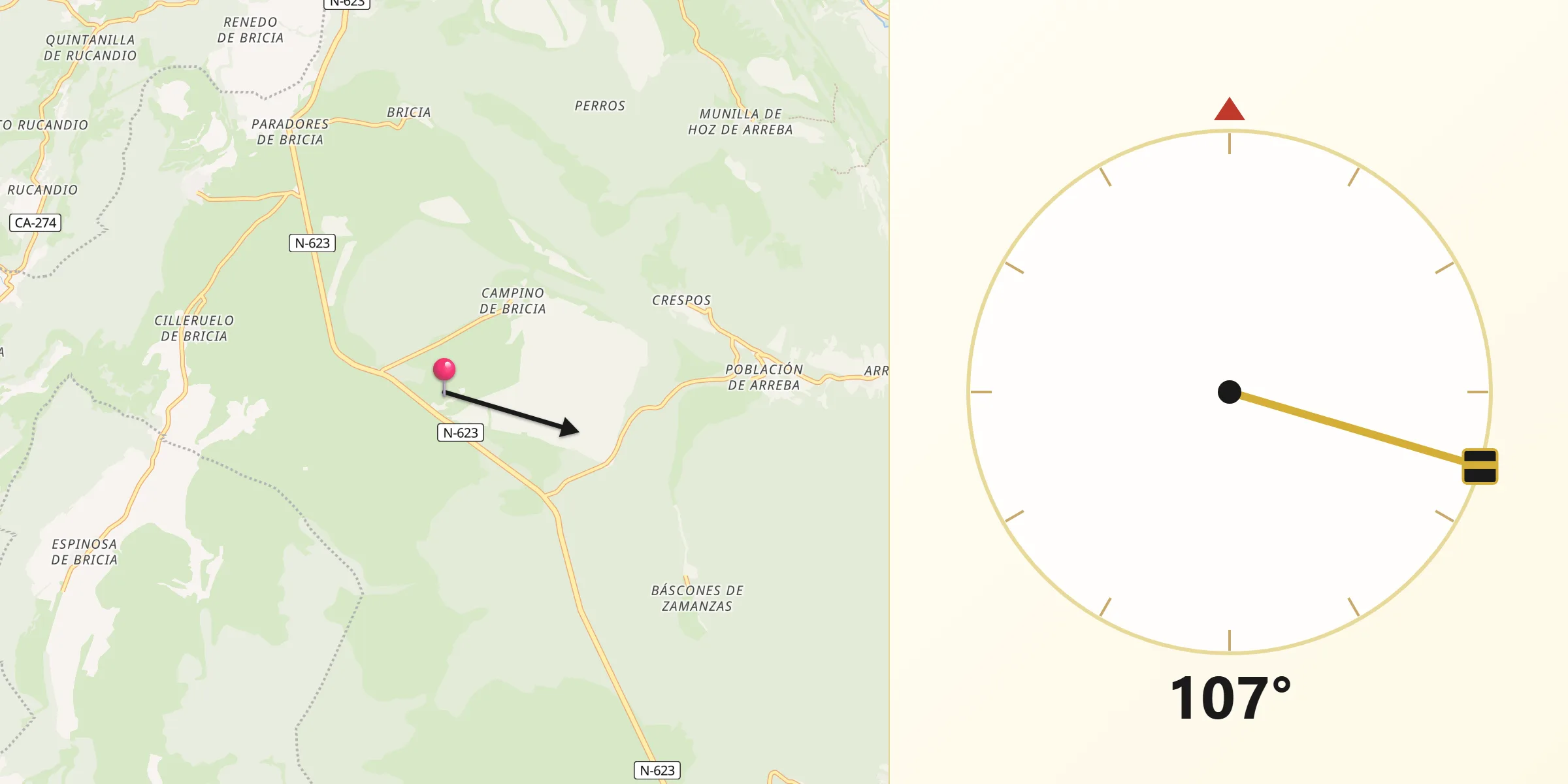 Dirección de la Qibla desde Alfoz de Bricia