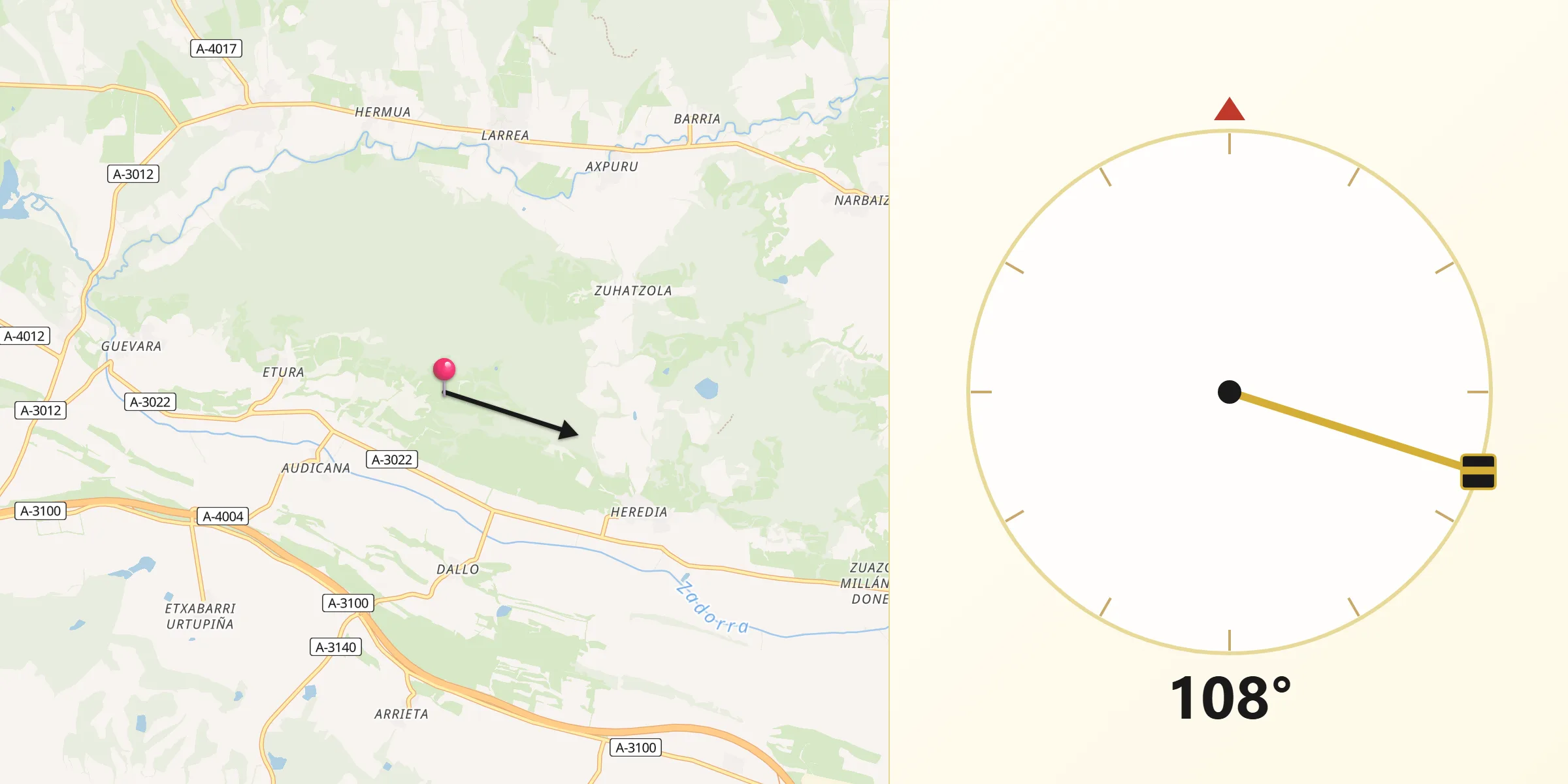 Dirección de la Qibla desde Barrundia