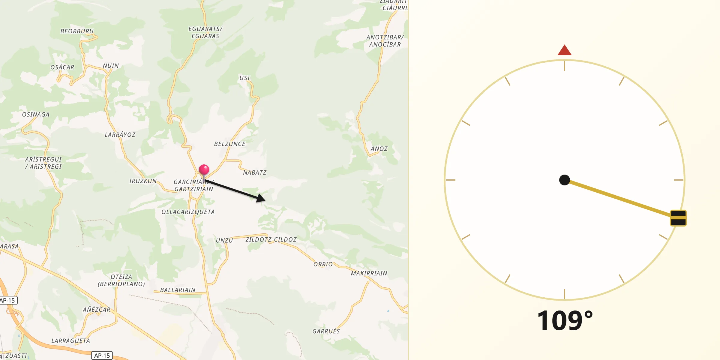 Dirección de la Qibla desde Juslapeña
