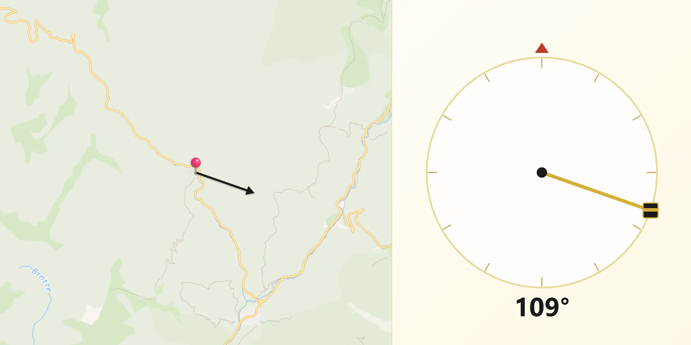 Dirección de la Qibla desde Uztárroz/Uztarroze