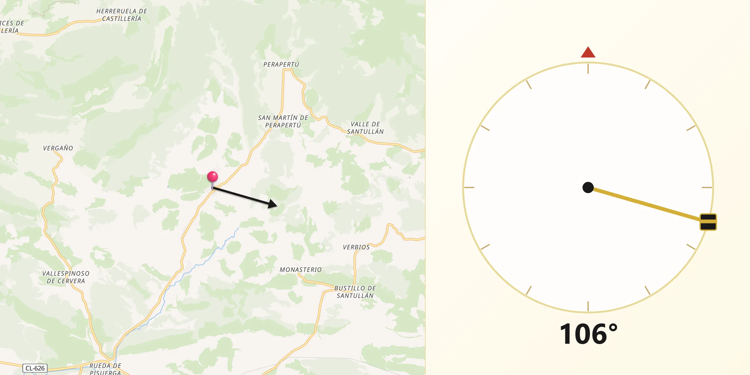 Dirección de la Qibla desde San Cebrián de Mudá