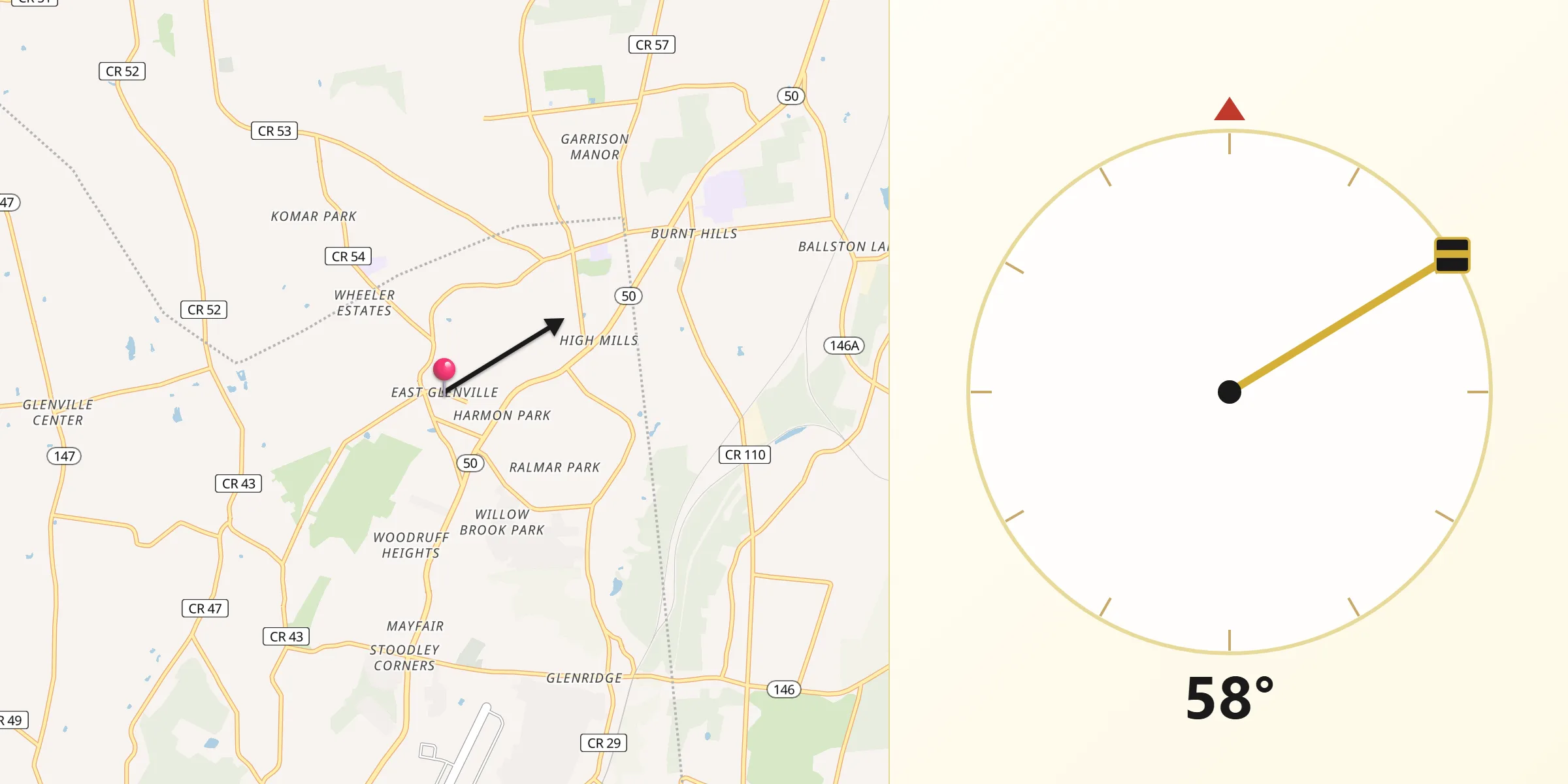 Qibla Direction from East Glenville